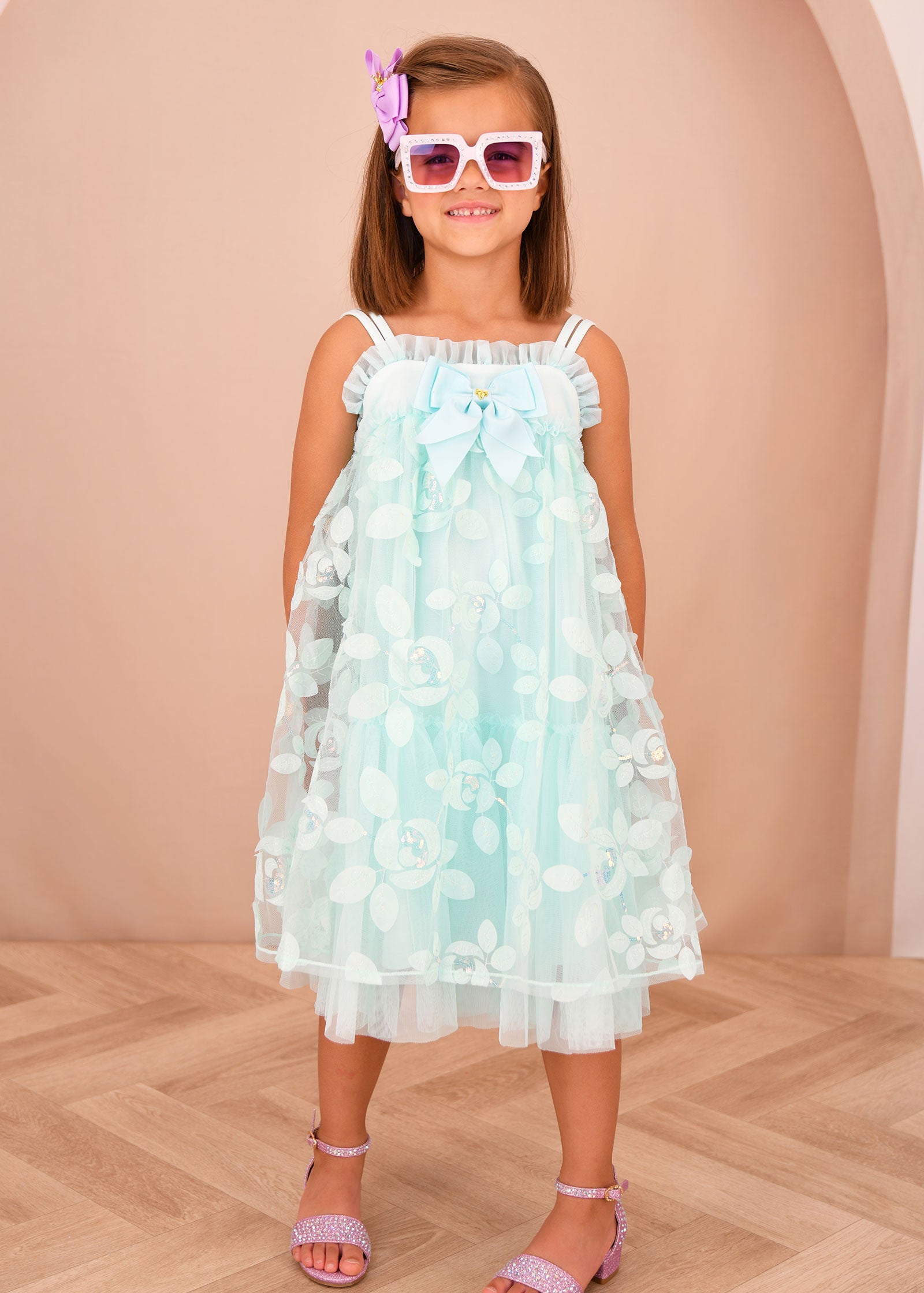 Lydia Embroidered 3D Bud Strappy Dress Mint