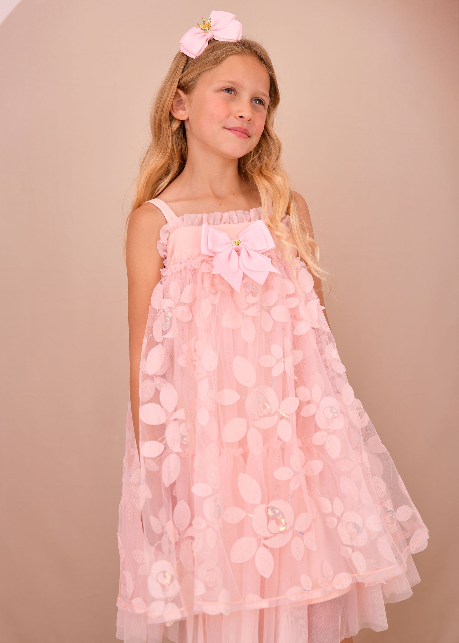 Lydia Embroidered 3D Bud Strappy Dress Peach