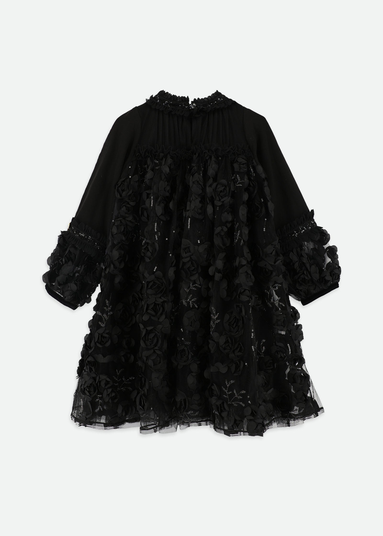 Margot Sequin Trim And 3D Flower L/S Dress Black