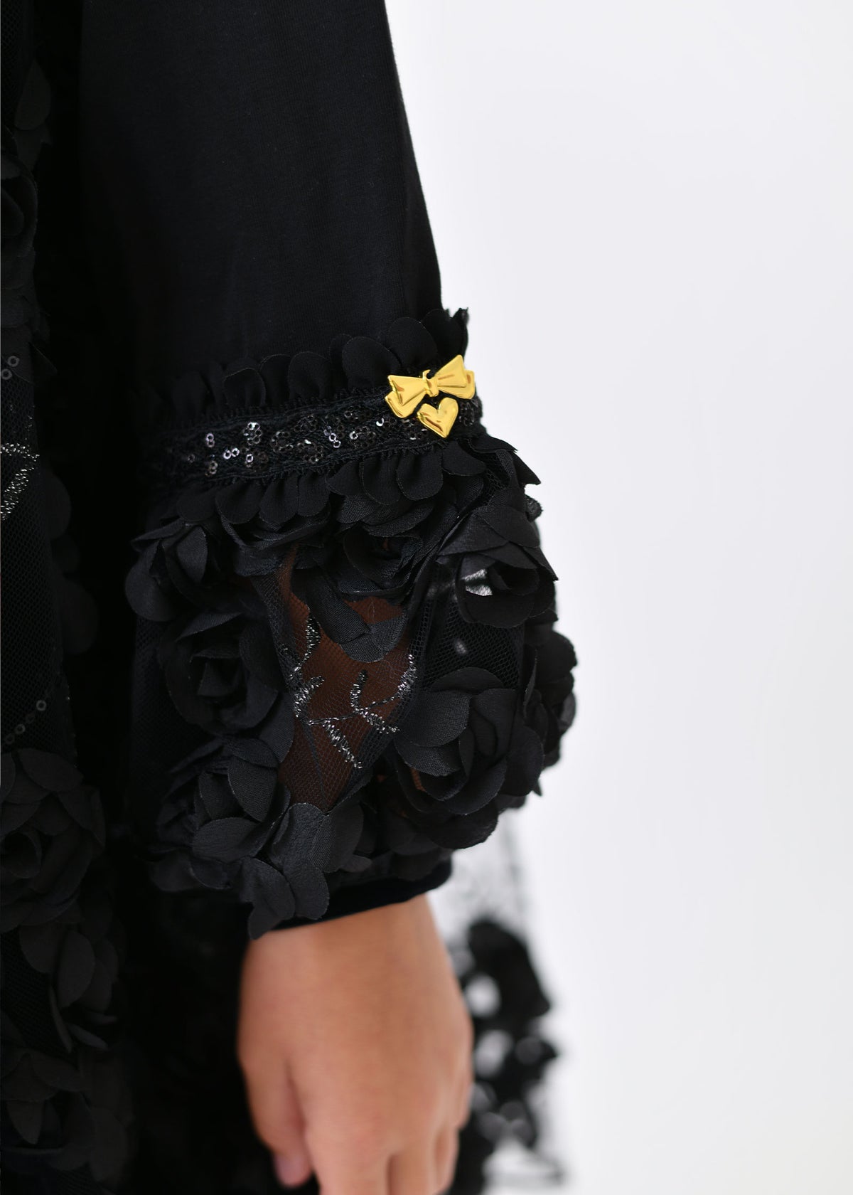 Margot Sequin Trim And 3D Flower L/S Dress Black