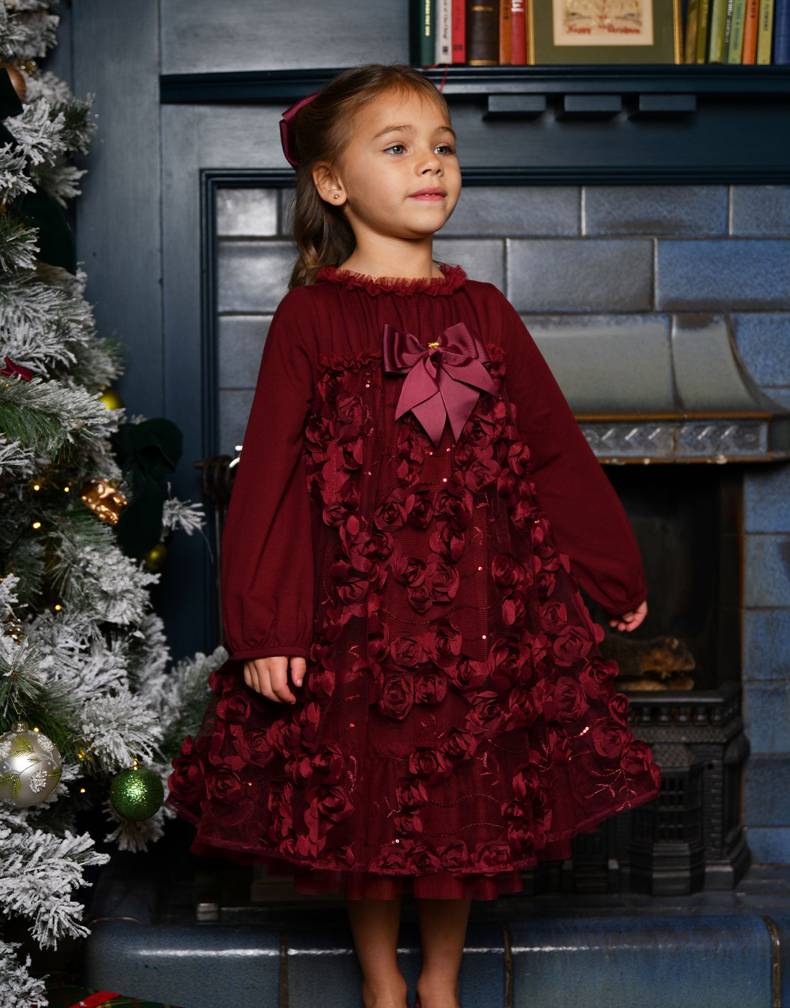Margot Sequin Trim And 3D Flower L/S Dress Port