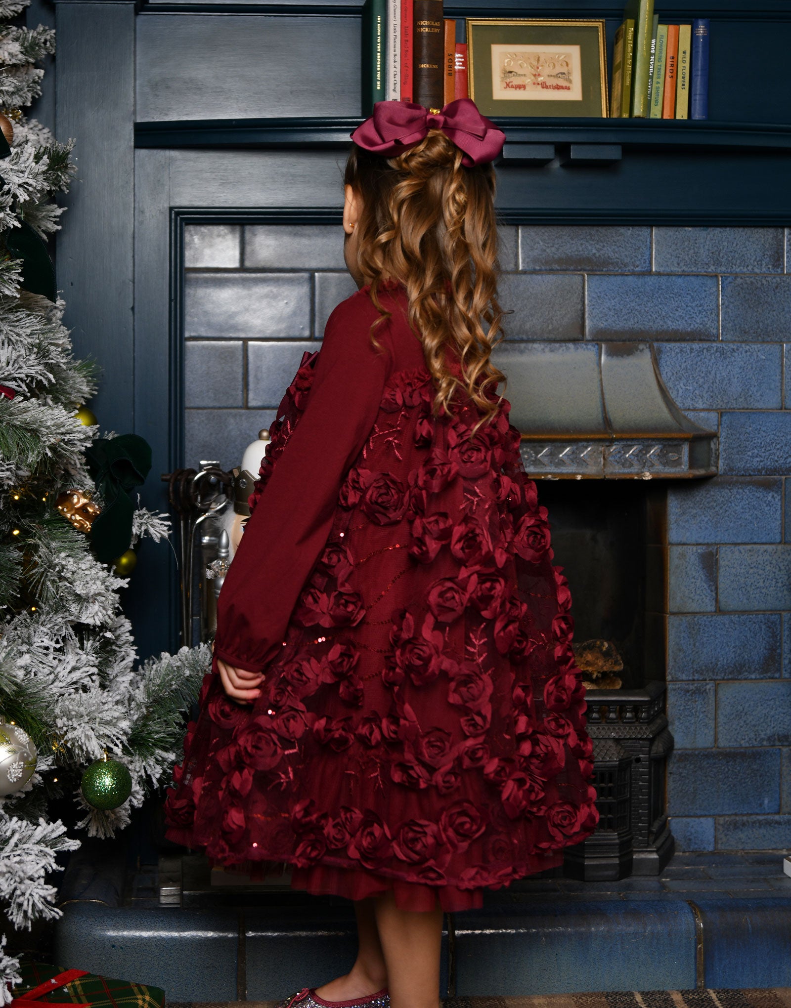 Margot Sequin Trim And 3D Flower L/S Dress Port
