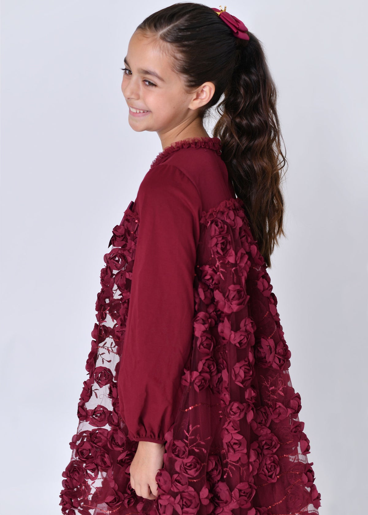 Margot Sequin Trim And 3D Flower L/S Dress Port