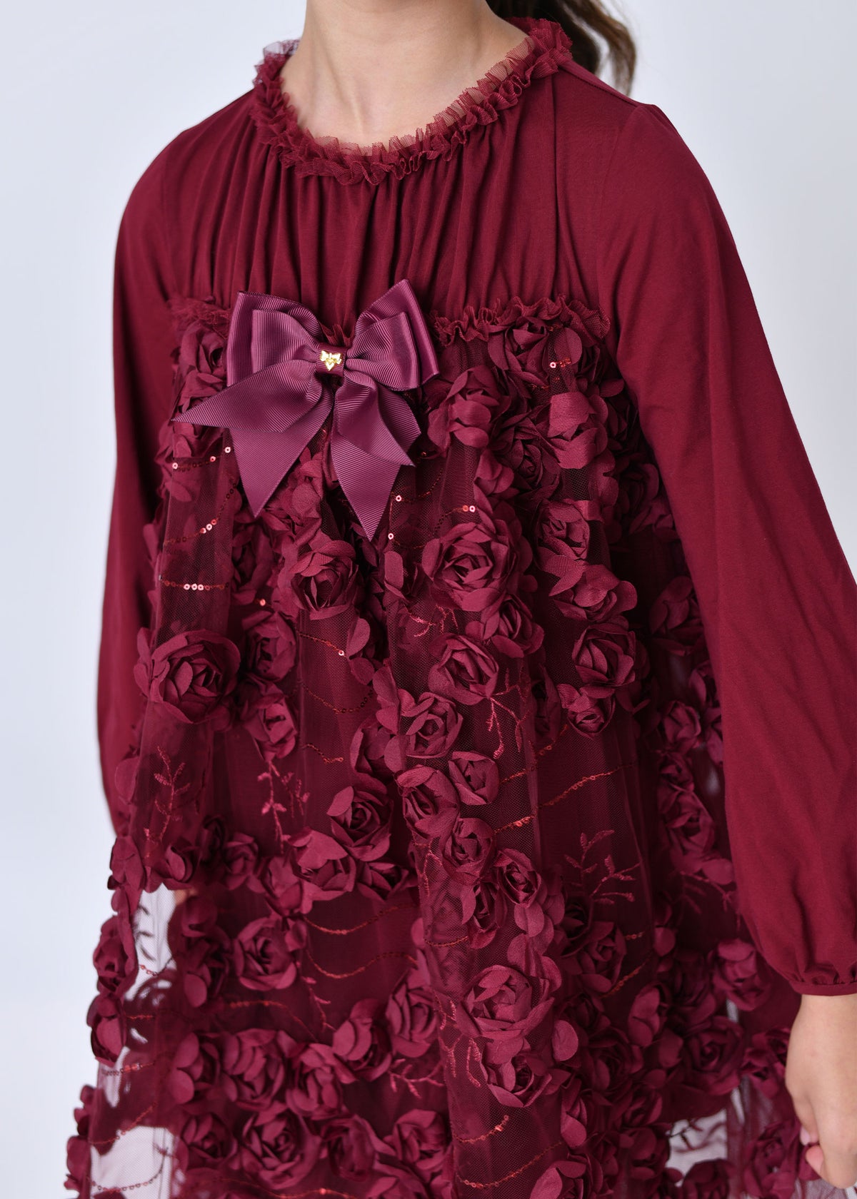 Margot Sequin Trim And 3D Flower L/S Dress Port