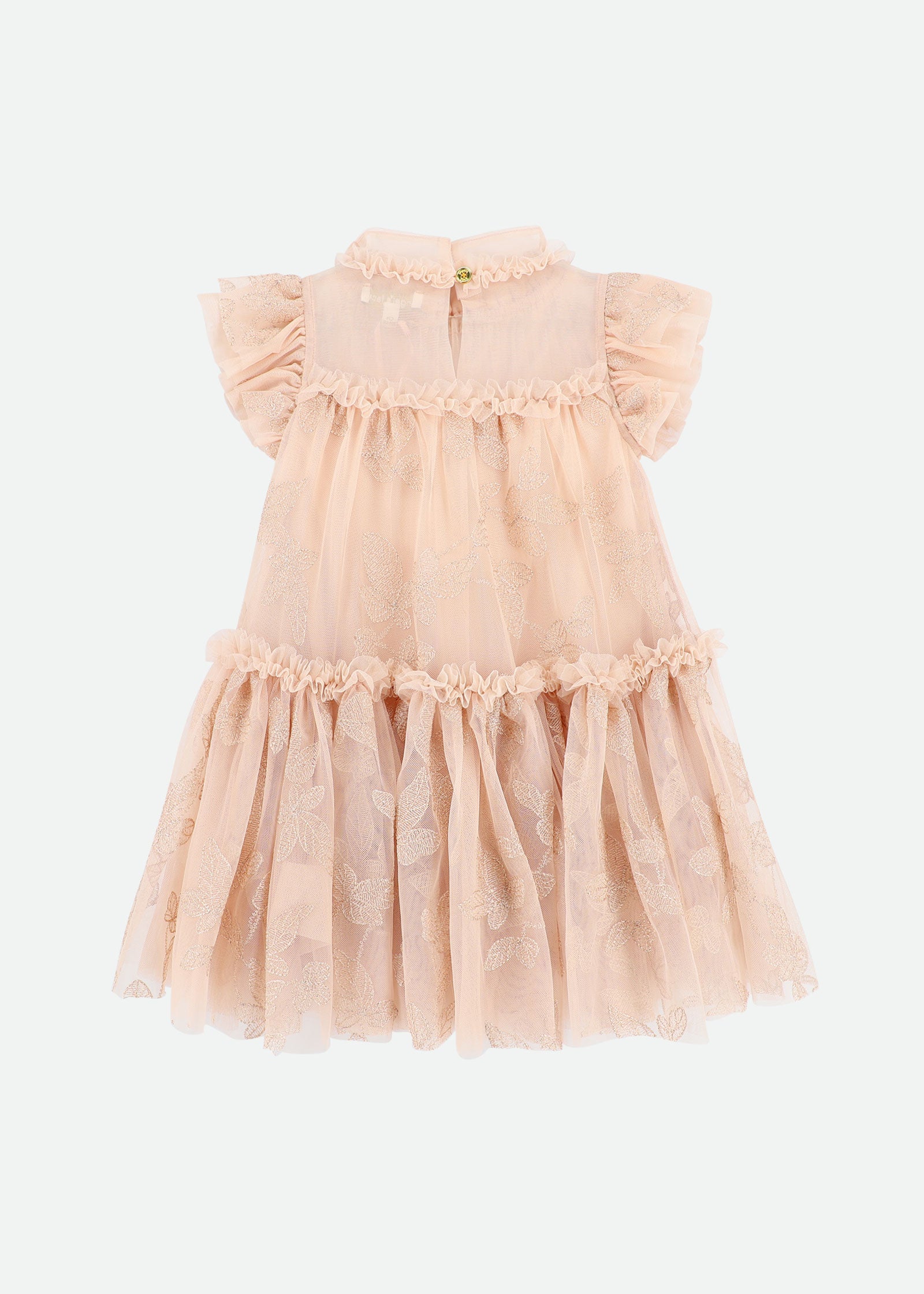 Marietta Embroidered Leaf Tulle Dress Champagne