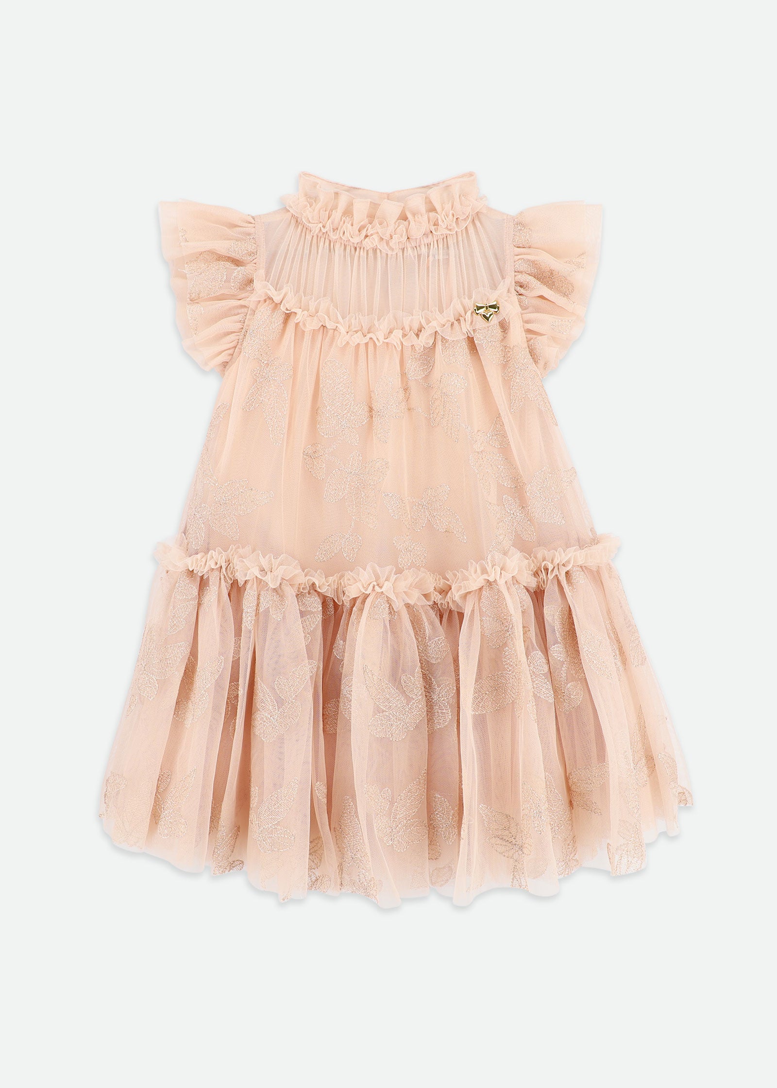 Marietta Embroidered Leaf Tulle Dress Champagne