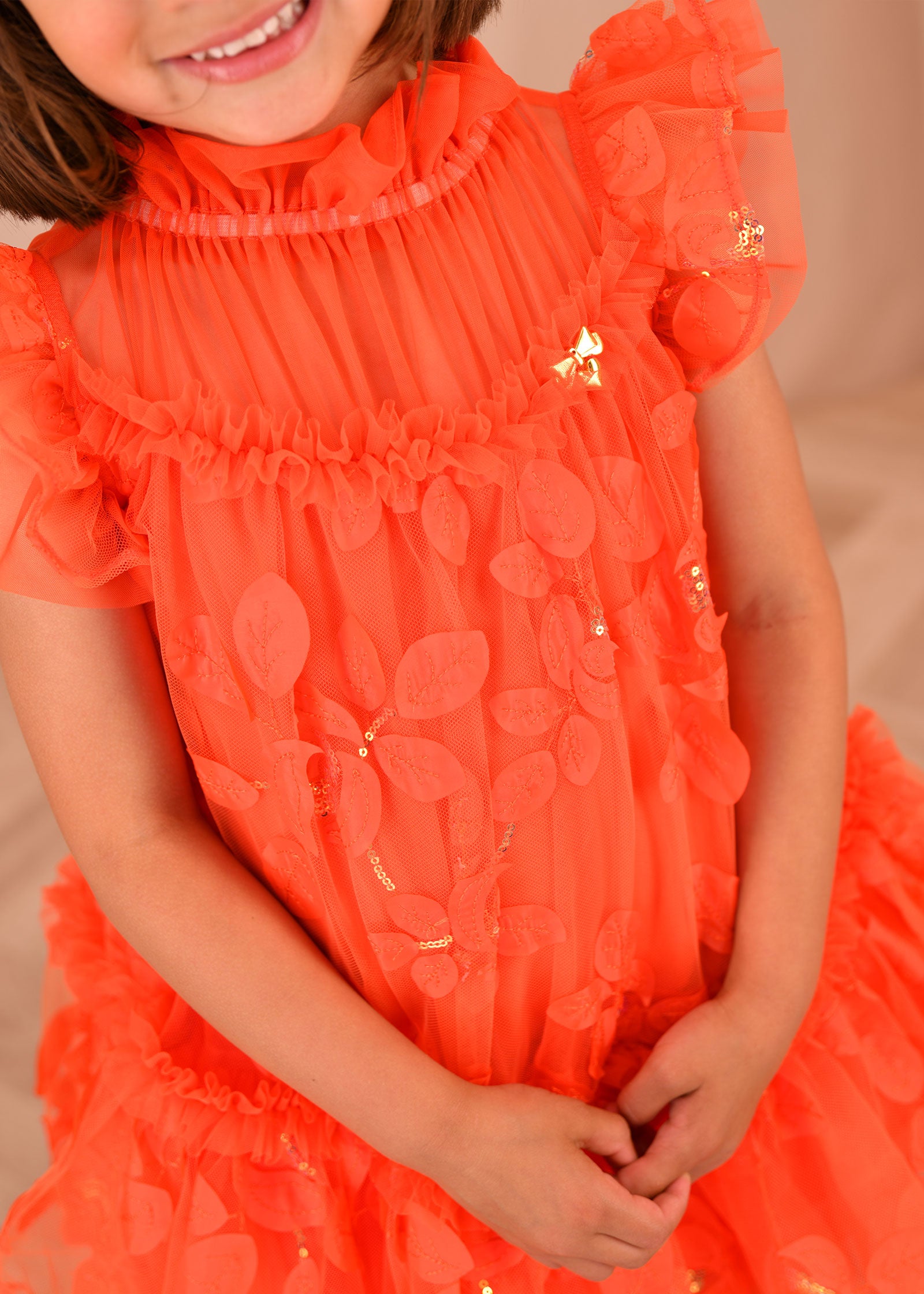 Marietta Embroidered Tulle Dress Tangerine