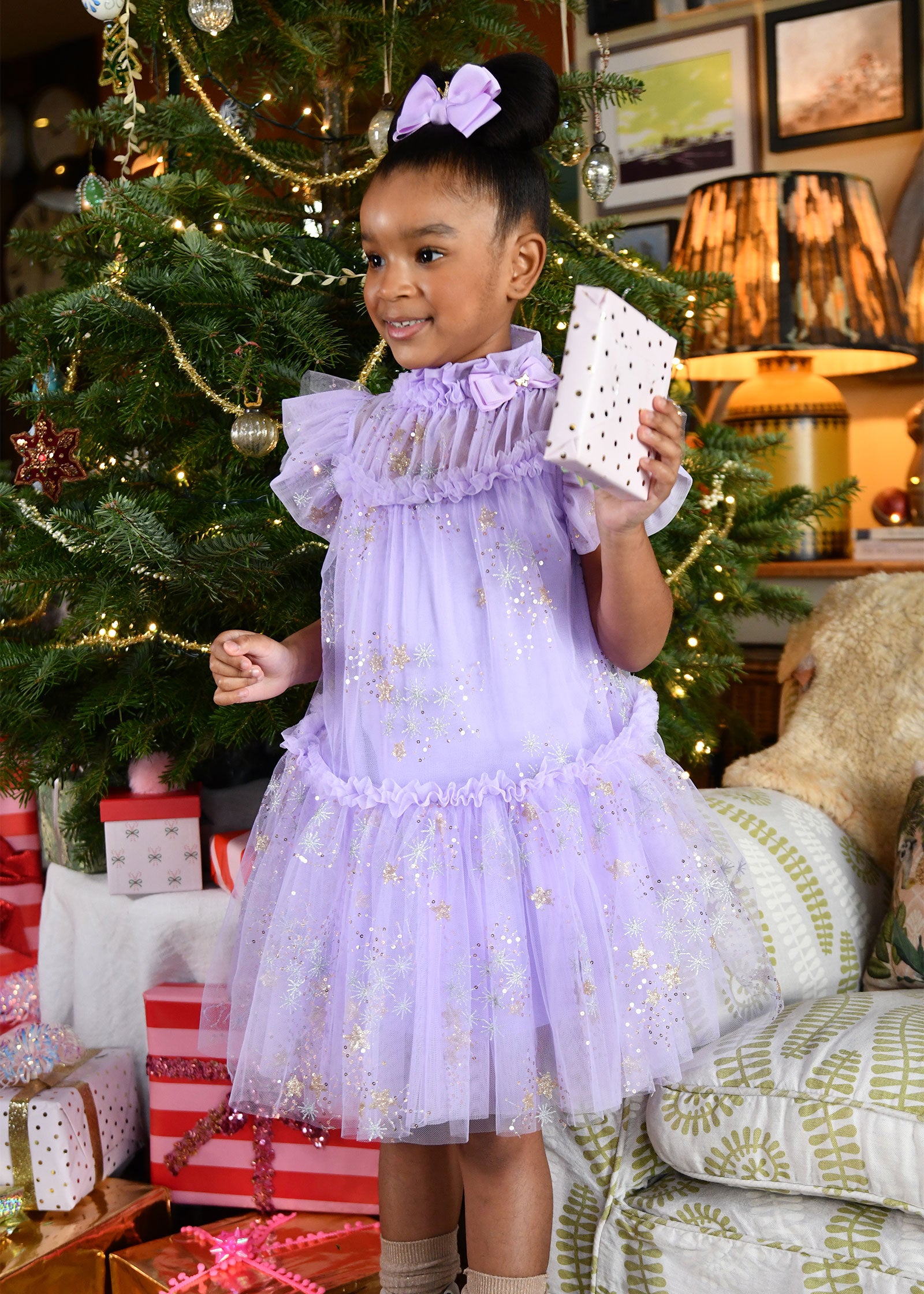 Marietta Multi Glitter Star Dress Lilac