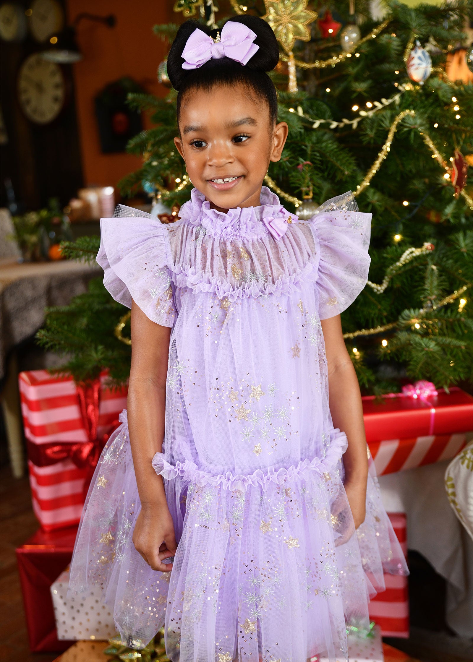 Marietta Multi Glitter Star Dress Lilac