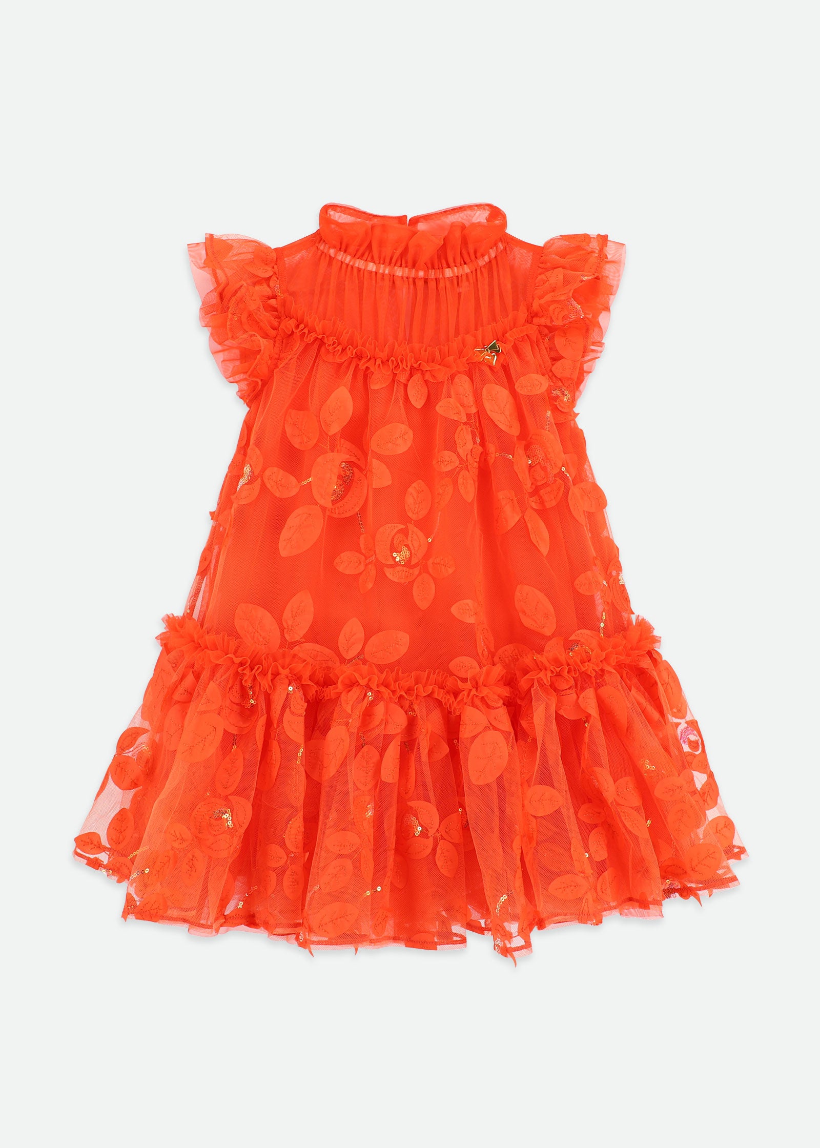 Marietta Embroidered Tulle Dress Tangerine