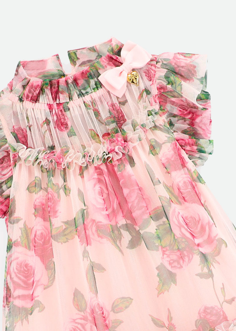 Marigold Roses Tulle Dress Pink