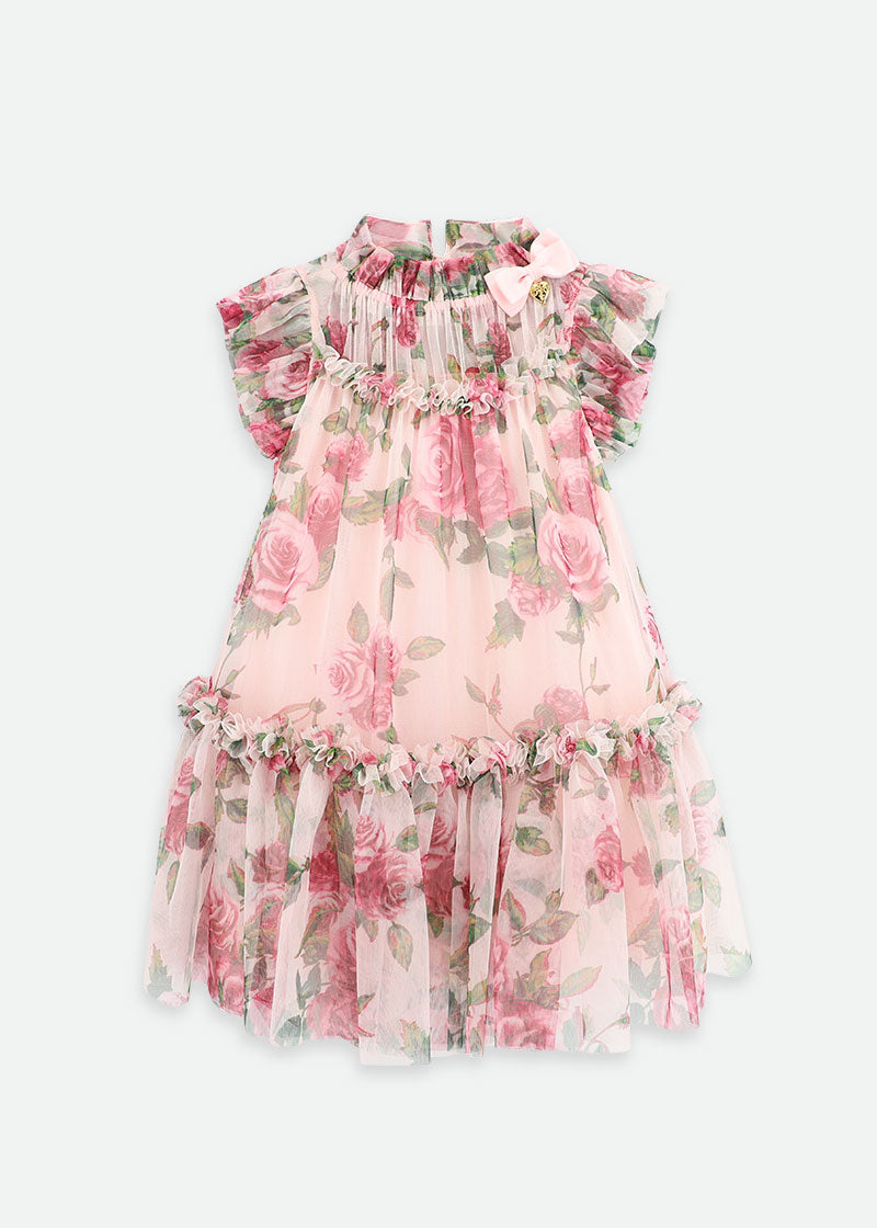 Marigold Roses Tulle Dress Pink