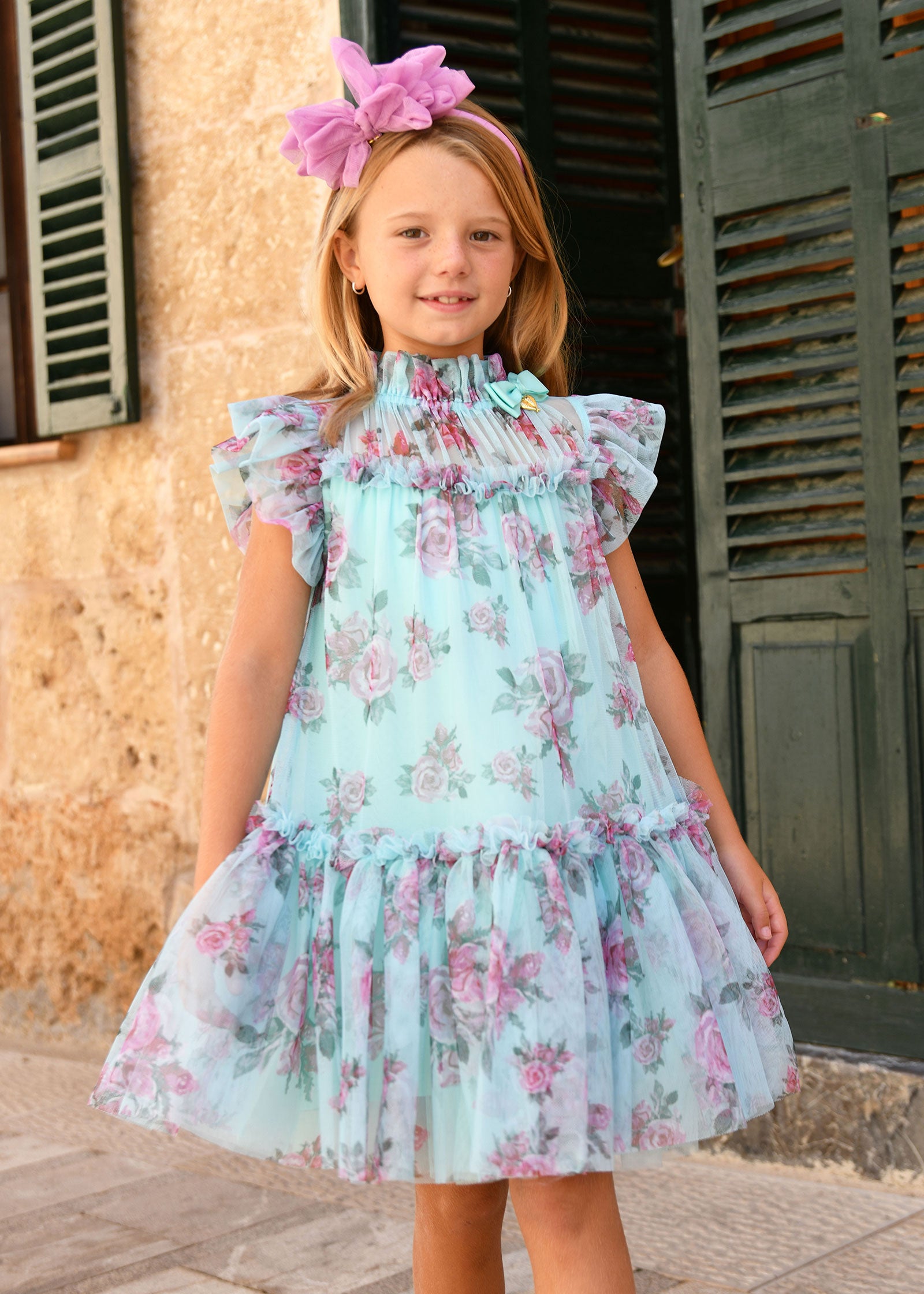 Marigold Roses Dress Aqua Marine