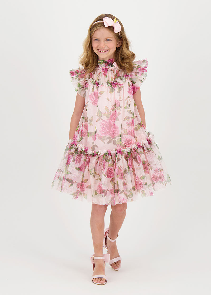 Marigold Roses Tulle Dress Pink