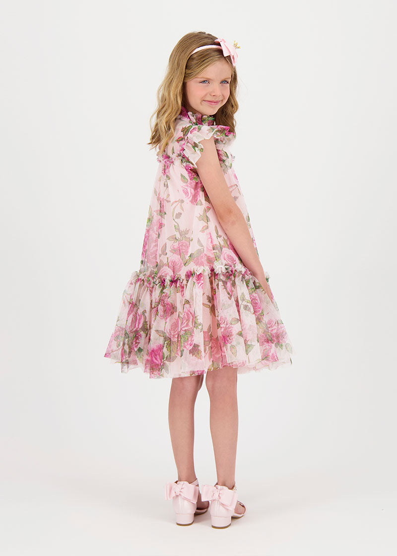 Marigold Roses Tulle Dress Pink