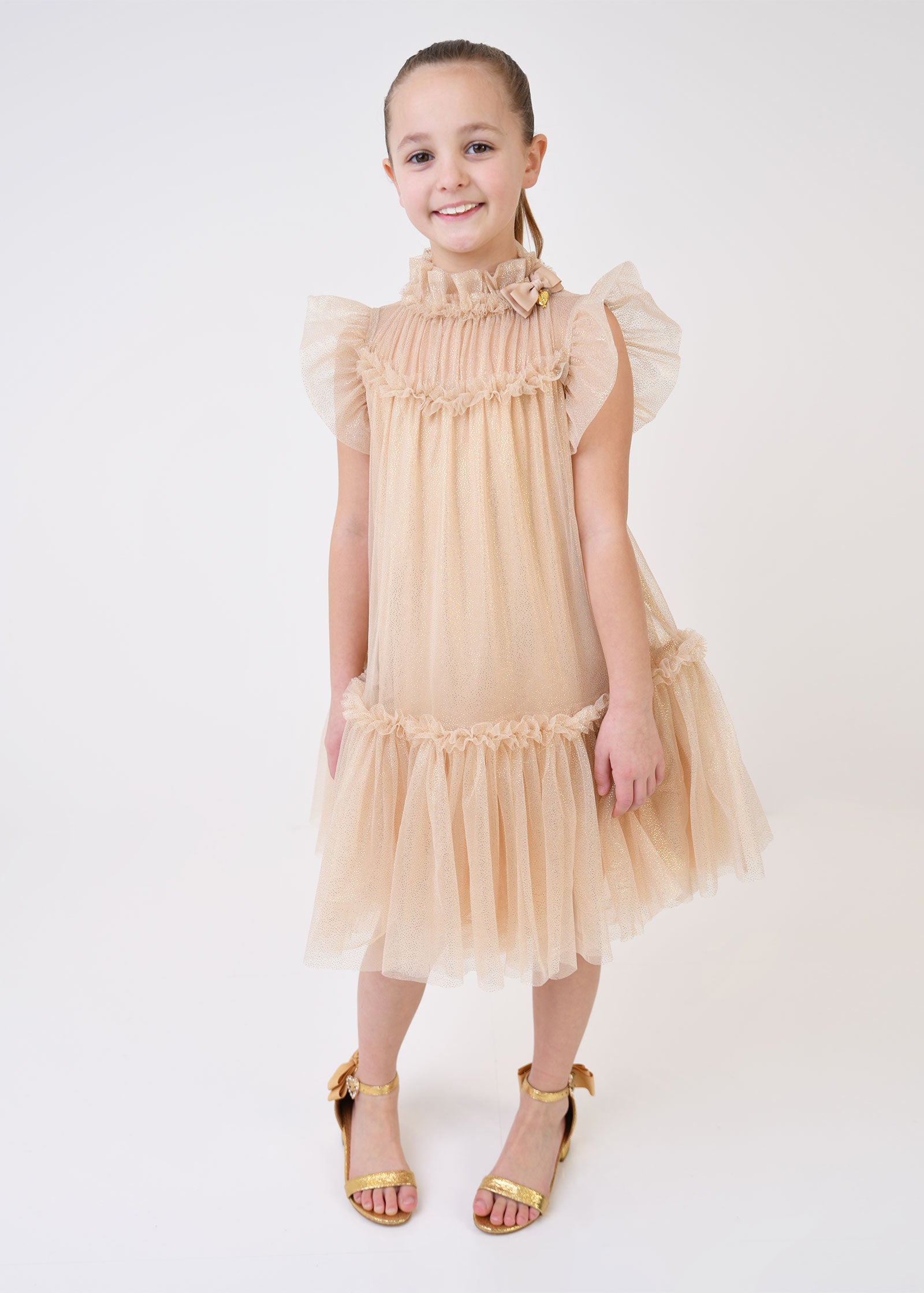 Marigold Ruffle Dress Gold Sparkle