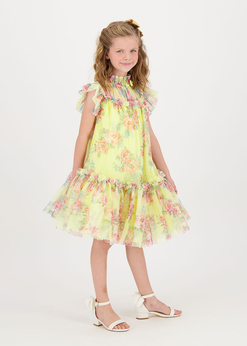 Marigold Flower Tulle Dress Sherbert Yellow