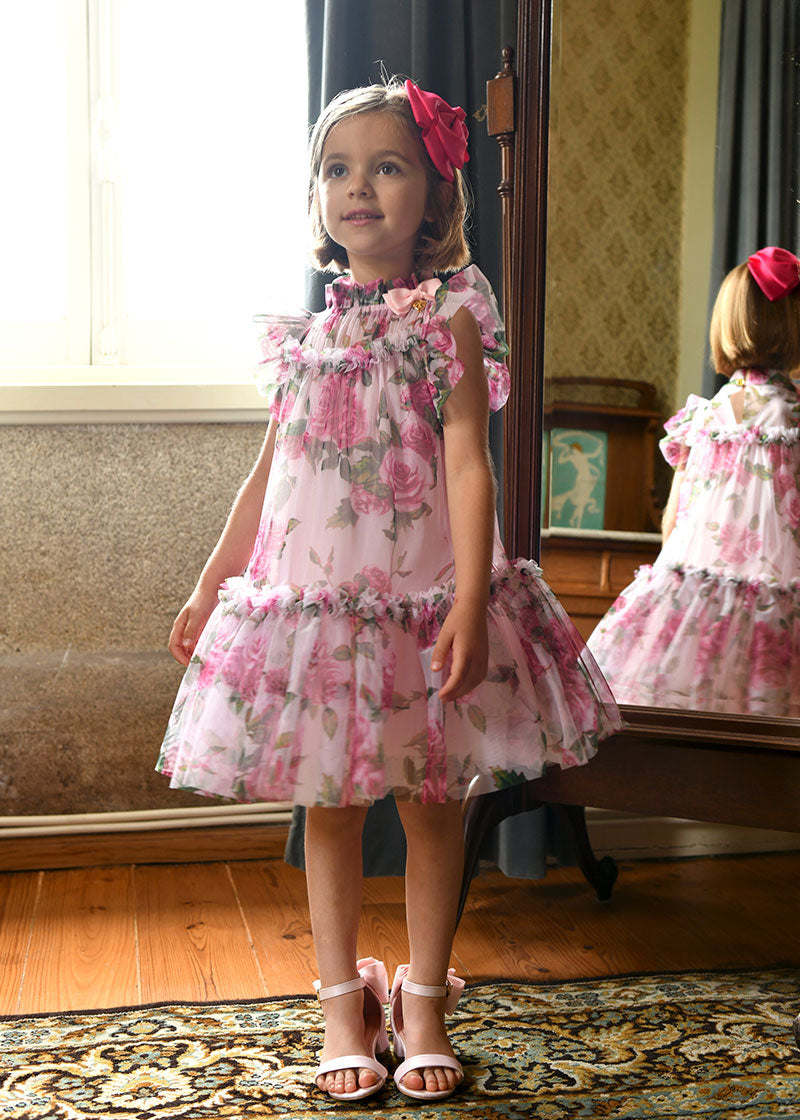 Marigold Roses Tulle Dress Pink