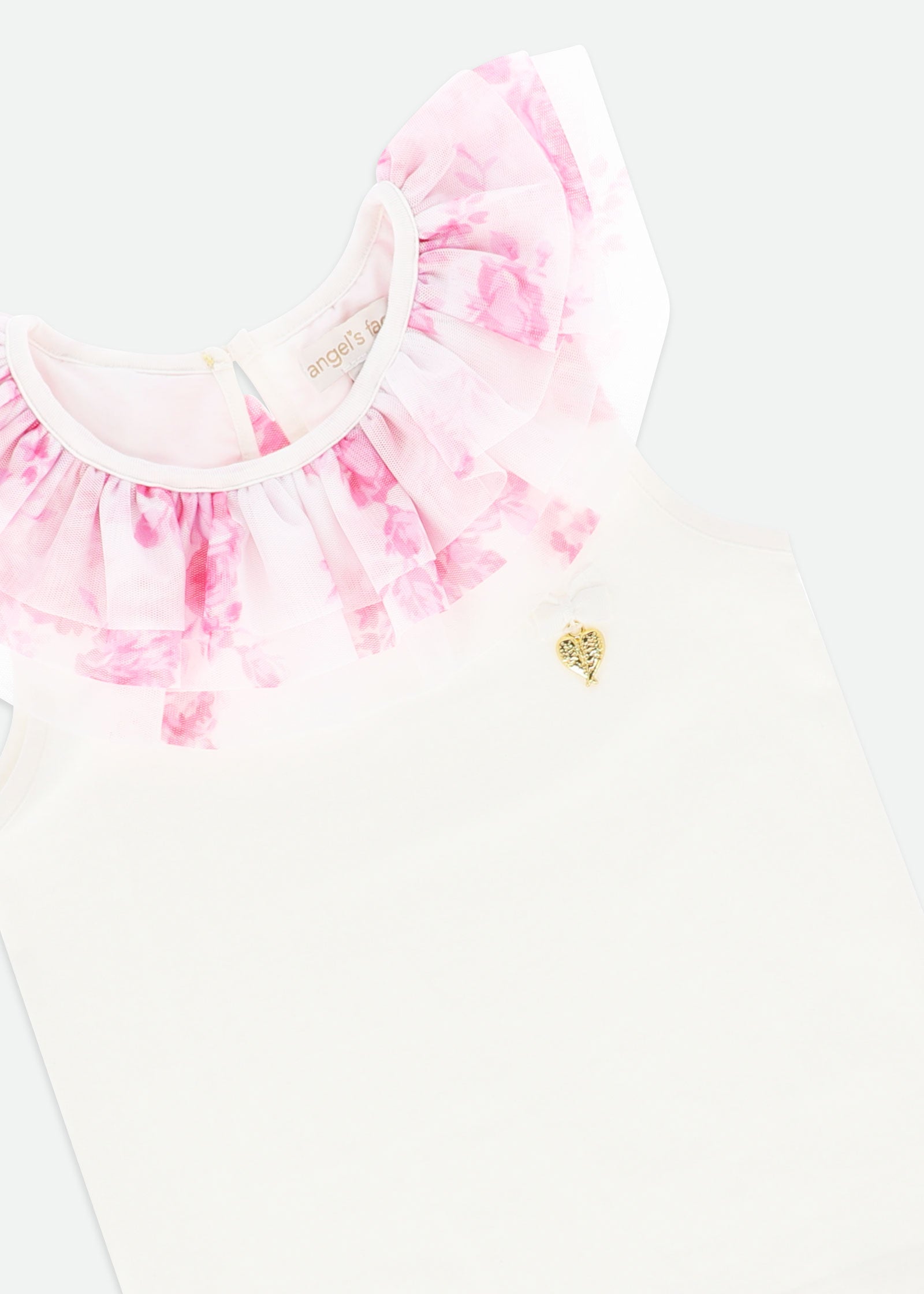 Marlene Roses Ruffle Top Snowdrop/Pink