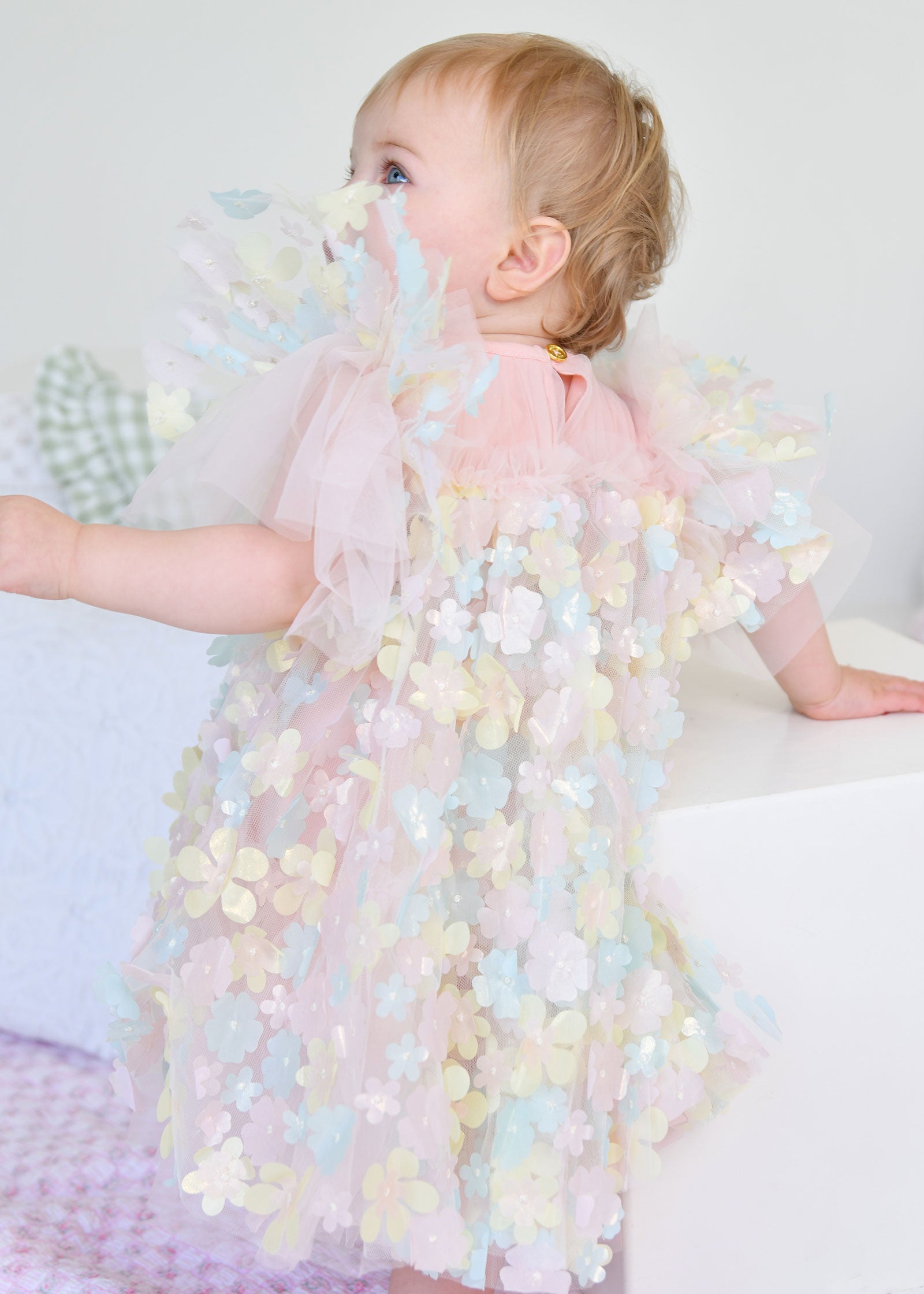 Marlowe 3D Multi Flower Tulle Baby Dress Blush Multi