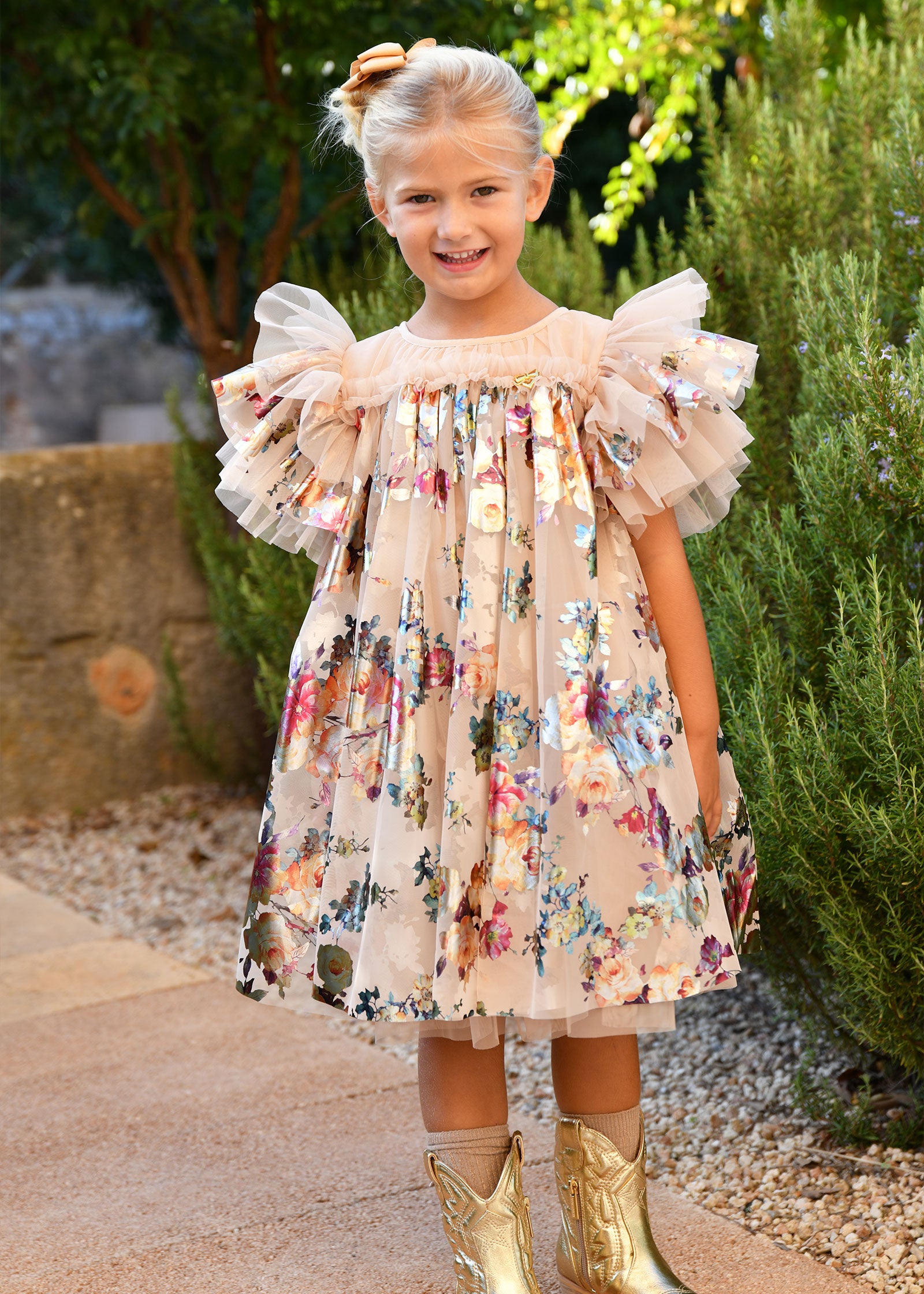childrens designer dresses uk Rose Scallop Ruffle Kids Dress Multi