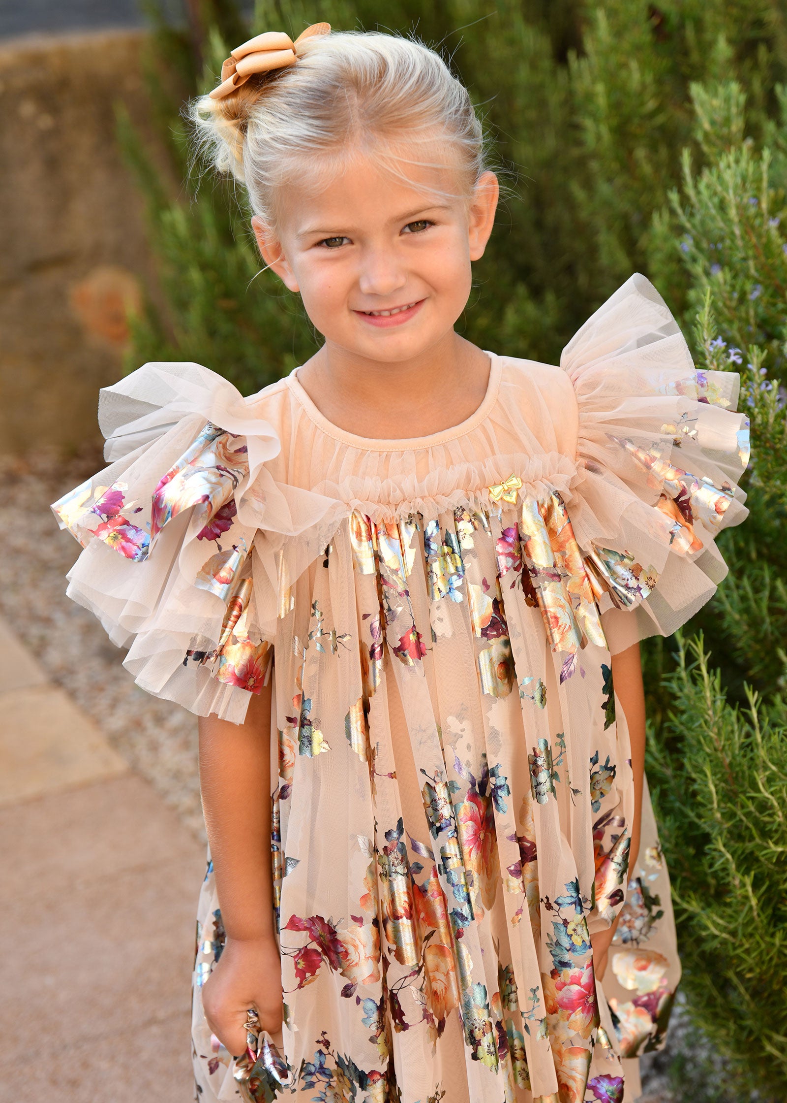 Marlowe Foil Floral Print Dress Gold