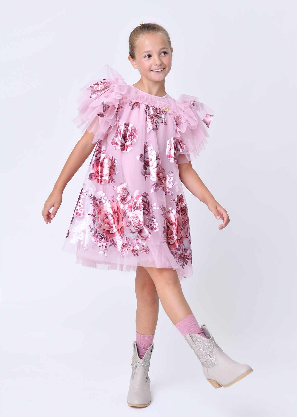 Marlowe Foil Border Print Dress Vintage Rose