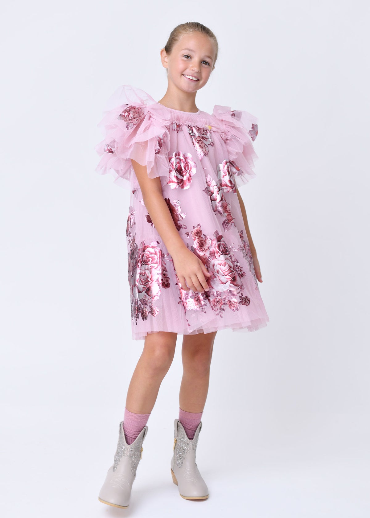 Marlowe Foil Border Print Dress Vintage Rose