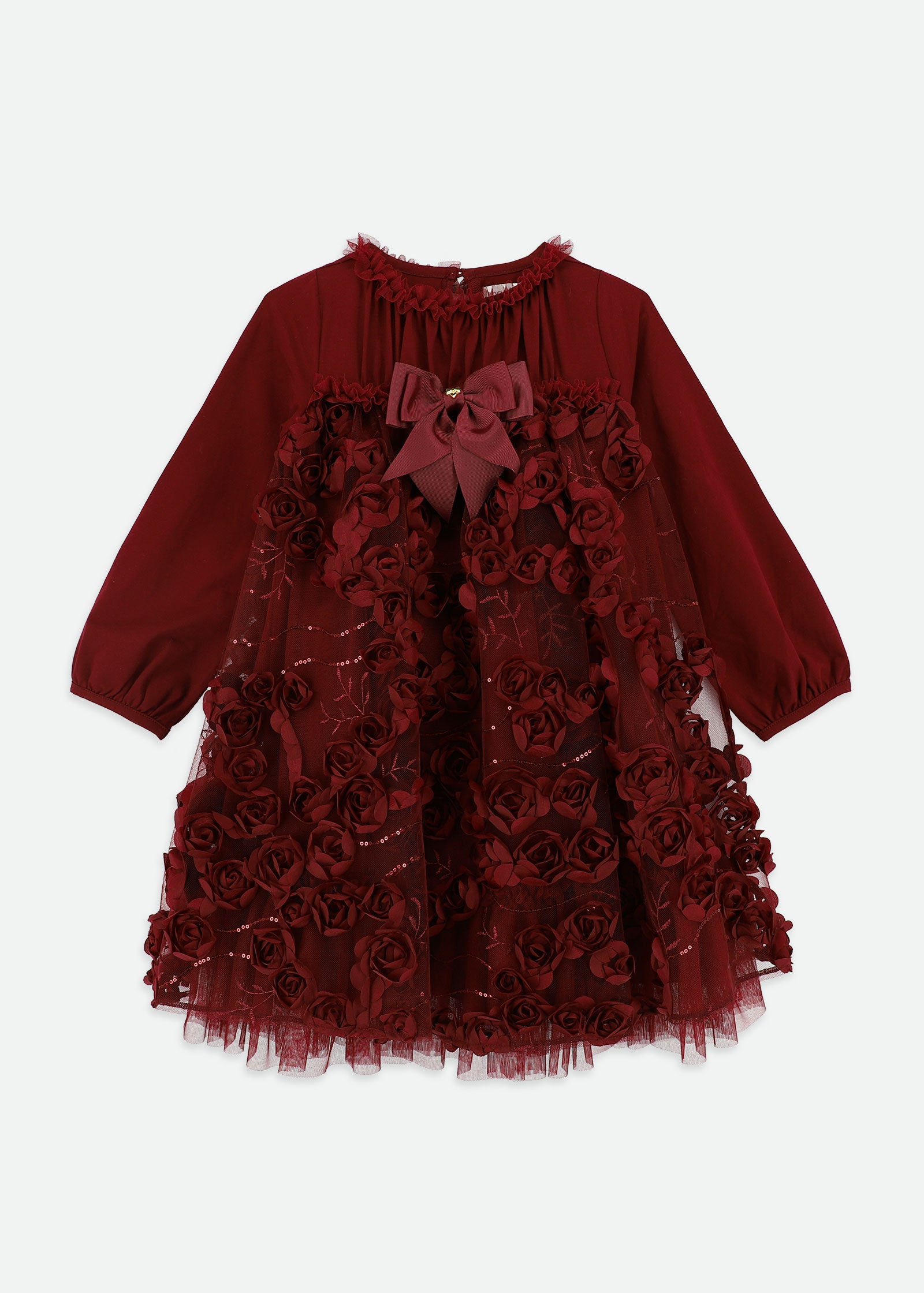 Margot Sequin Trim And 3D Flower L/S Dress Port