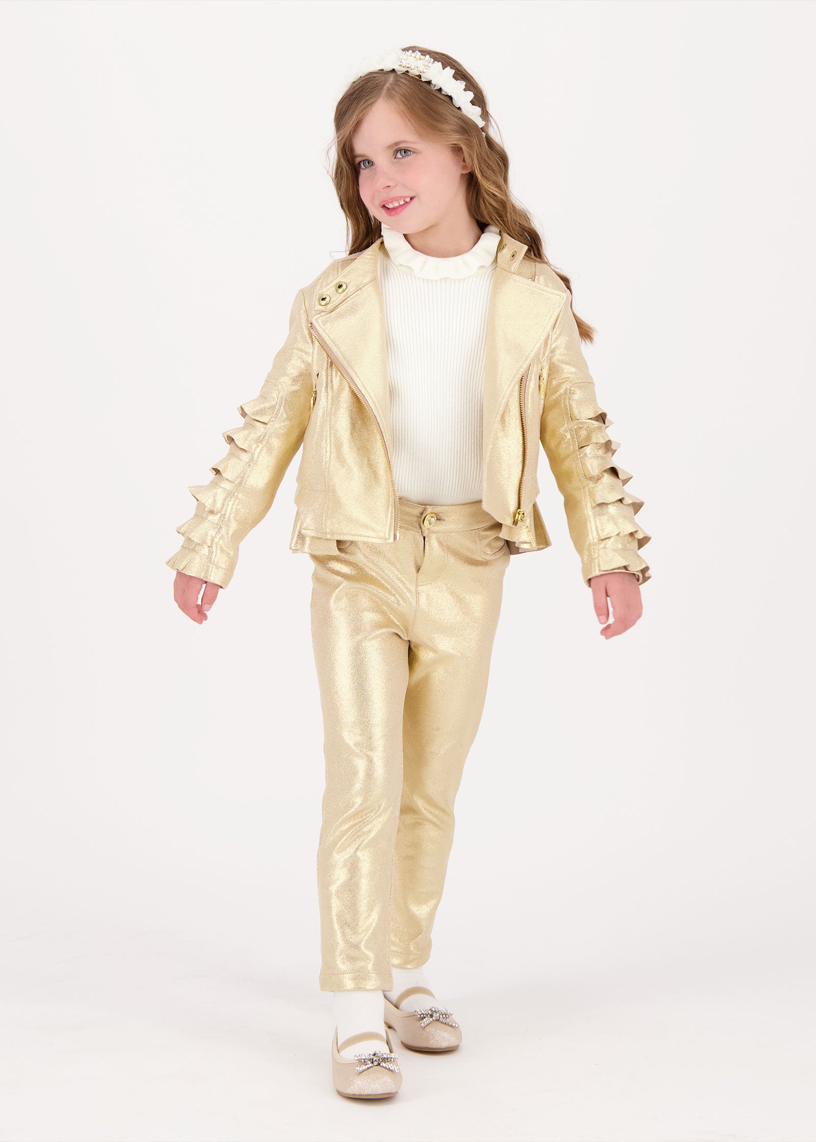 Suzi Metallic Biker Jacket Gold