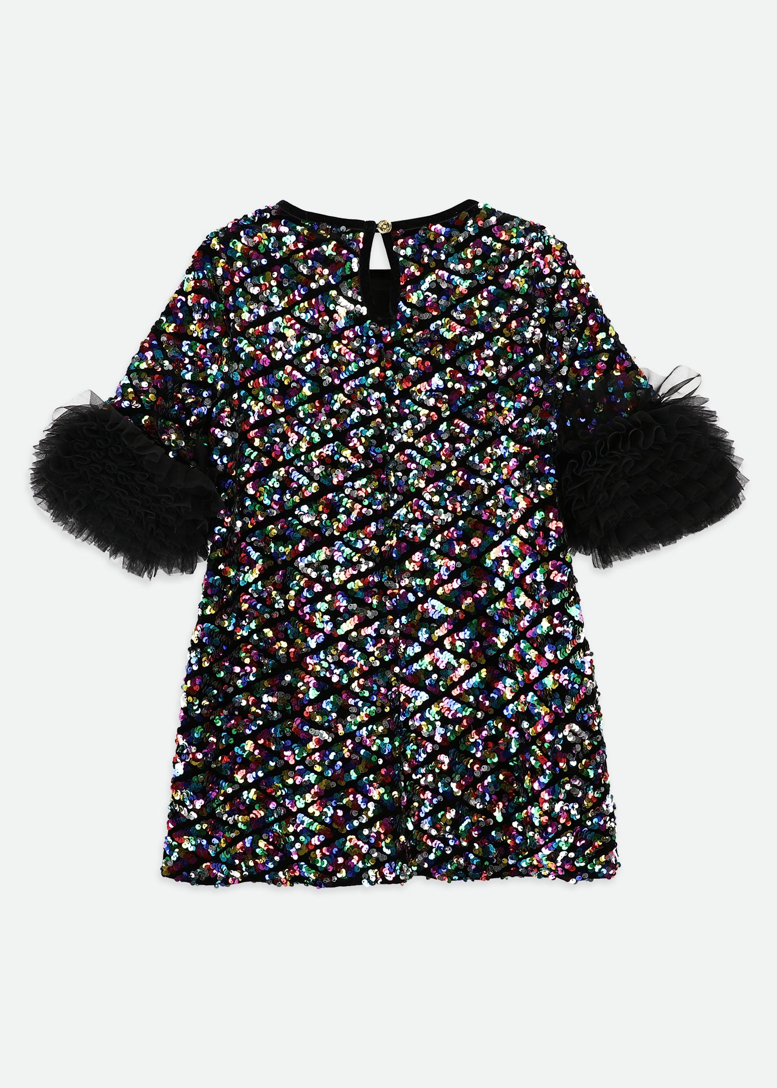 Meryl Ruffle Sleeves Multi Sequin Dress