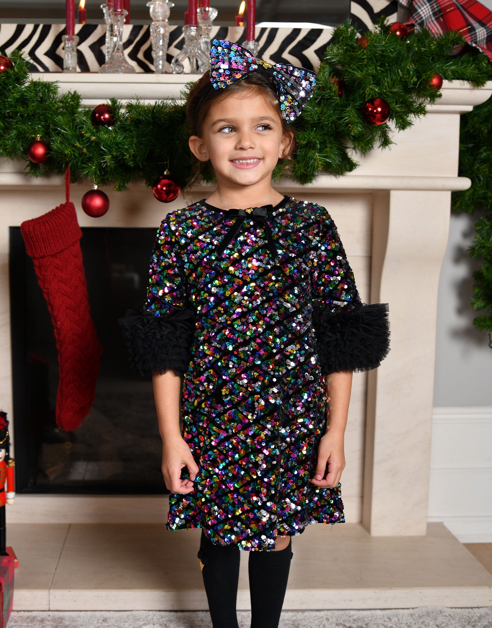 Meryl Ruffle Sleeves Multi Sequin Dress