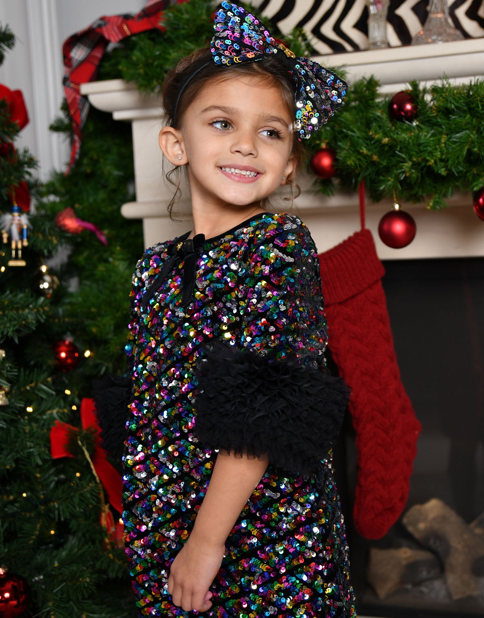 Meryl Ruffle Sleeves Multi Sequin Dress
