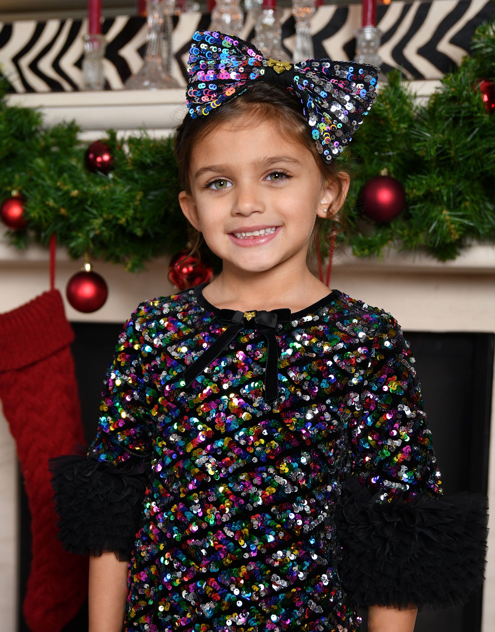 Meryl Ruffle Sleeves Multi Sequin Dress