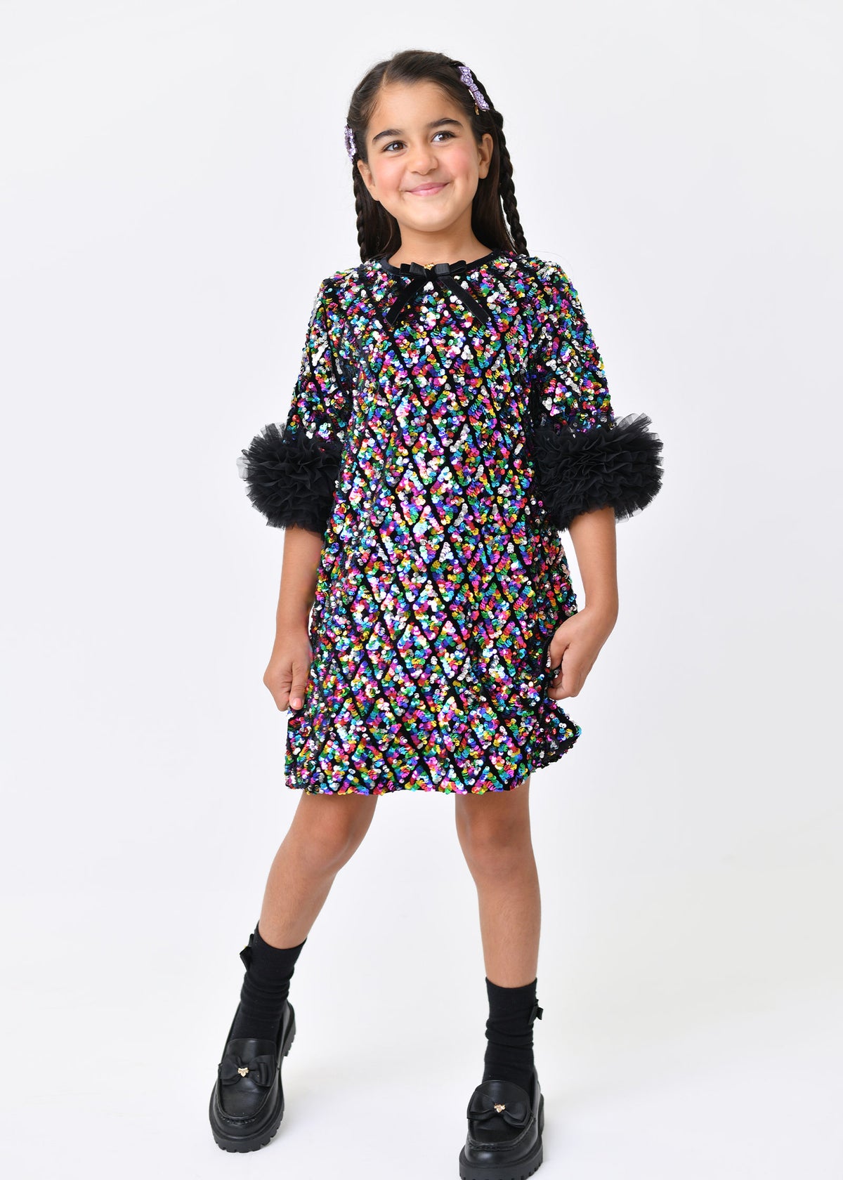 Meryl Ruffle Sleeves Multi Sequin Dress