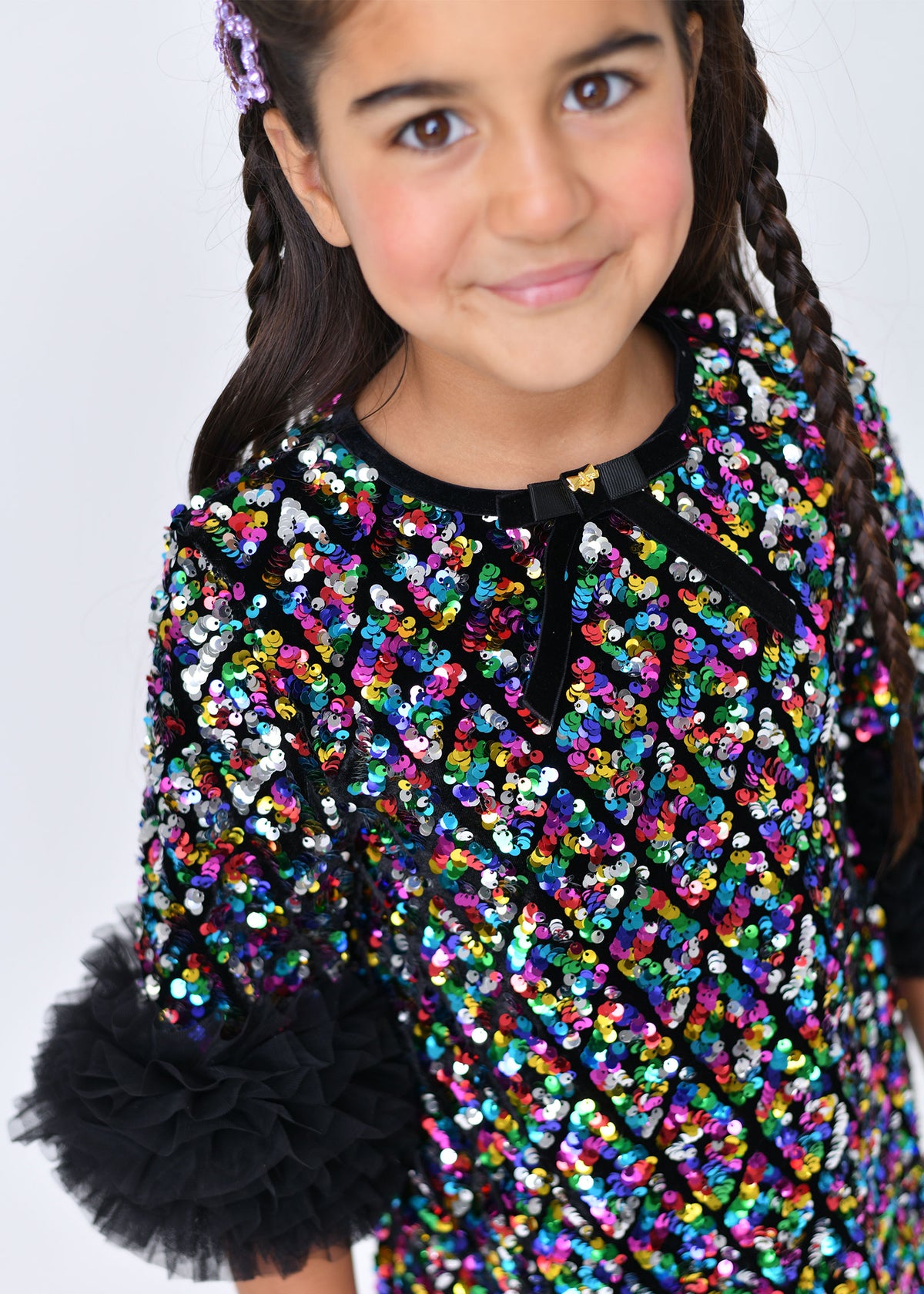 Meryl Ruffle Sleeves Multi Sequin Dress
