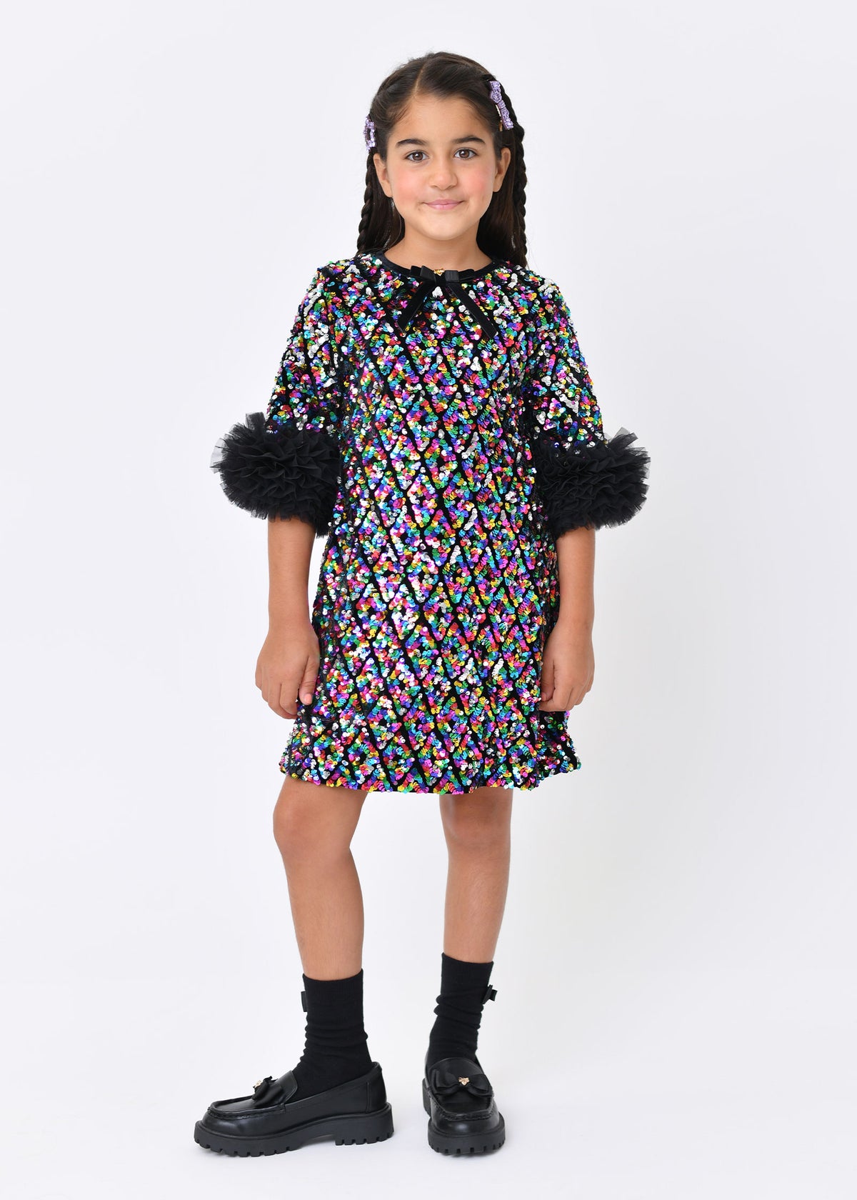 Meryl Ruffle Sleeves Multi Sequin Dress