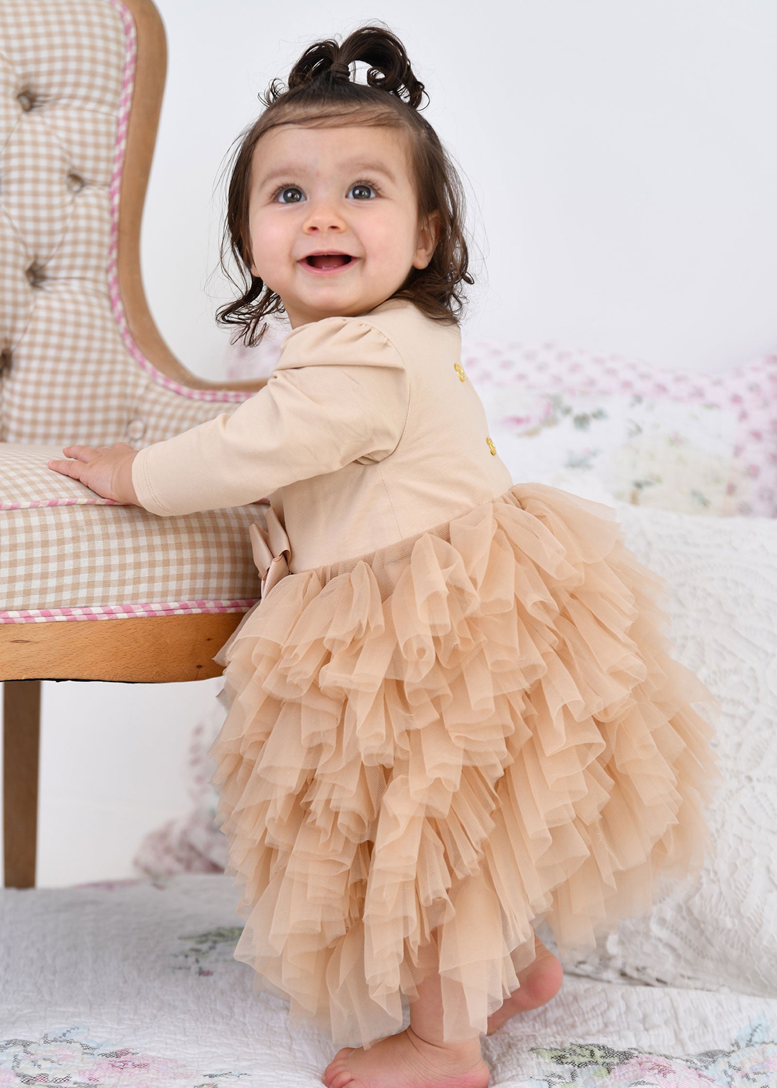 Mille Feuille L/S Baby Dress Sand