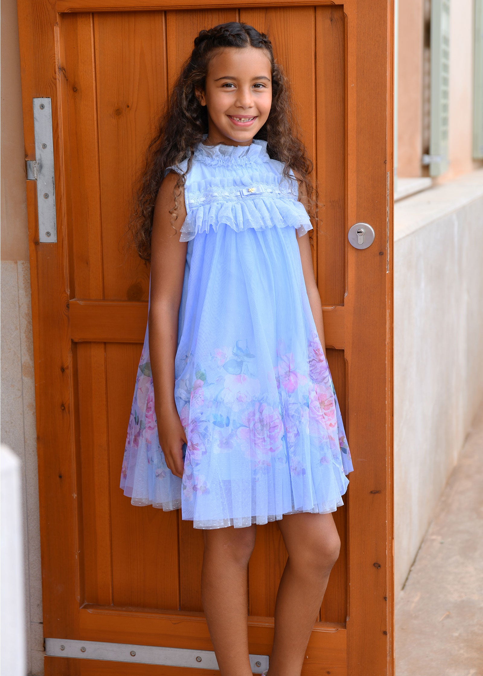 princess polly baby blue dress KAREN MILLEN Blurred Floral Tulle Plunge Maxi Dress
