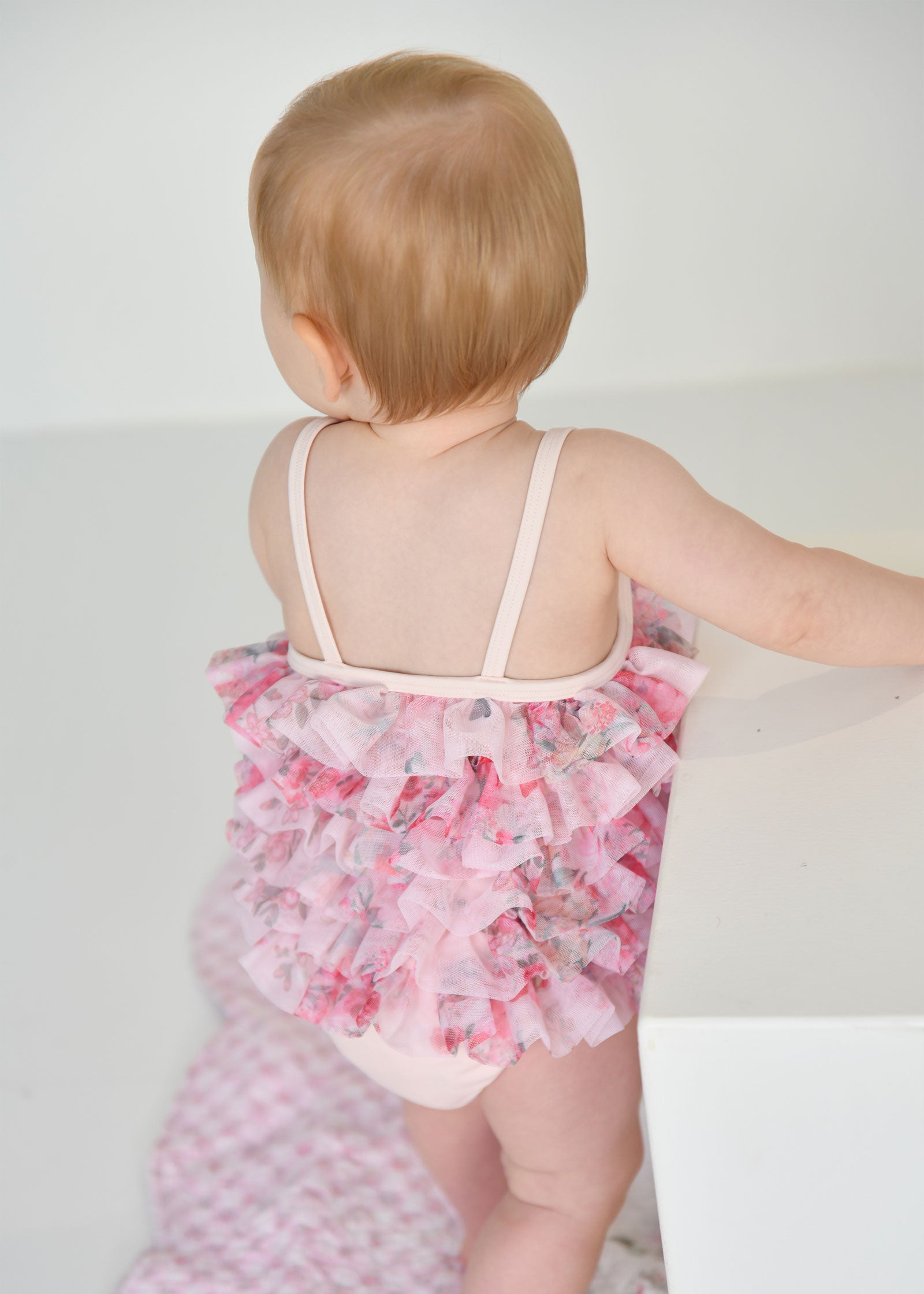 Minnow Posy Print Tulle Baby Swimsuit Pink