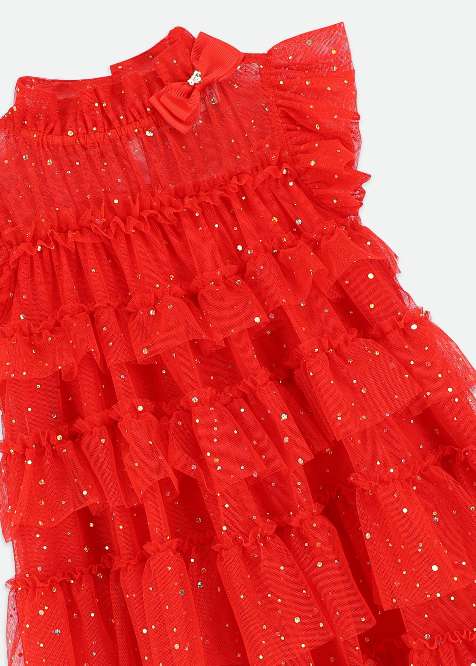 Mitzi Gold Dot Tired Dress Fiery Red