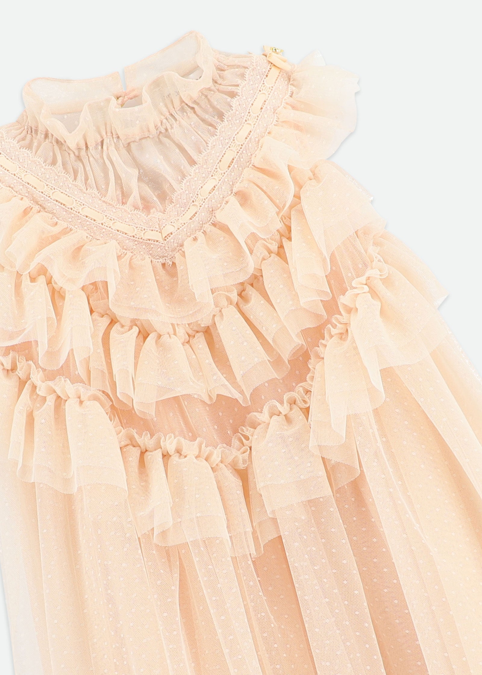 Morena Ribbon Ruffle Tulle Dress Champagne