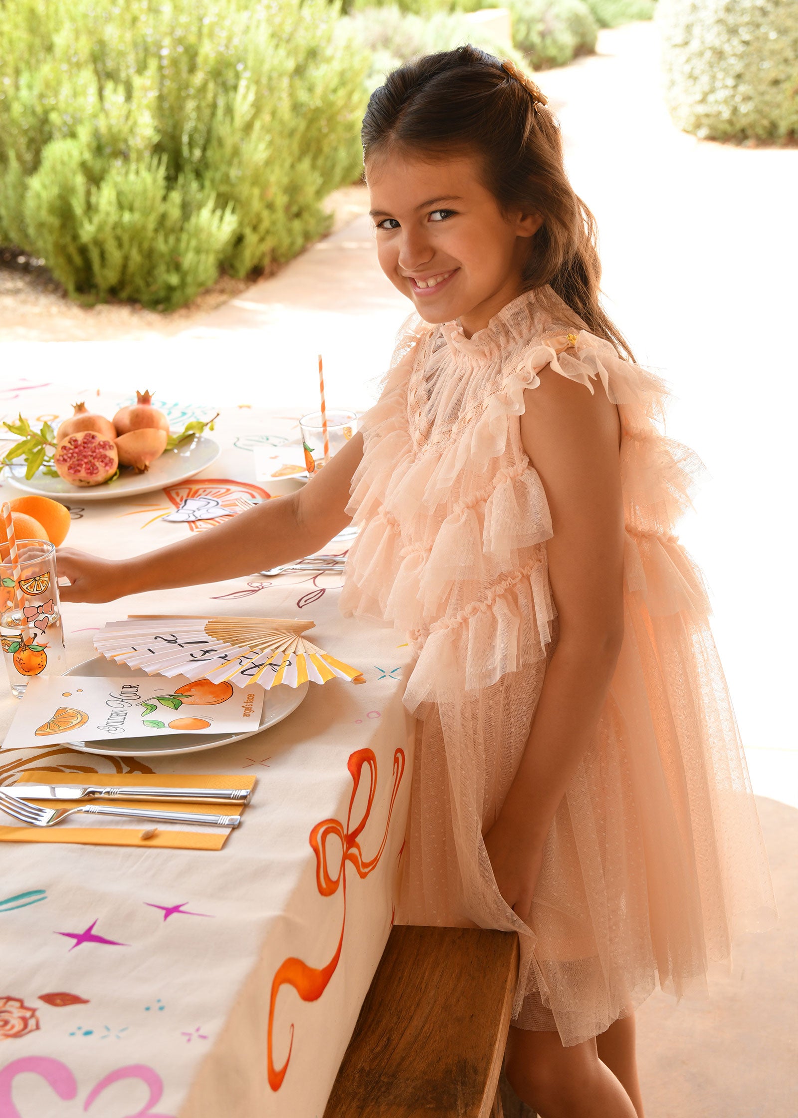 Morena Ribbon Ruffle Tulle Dress Champagne