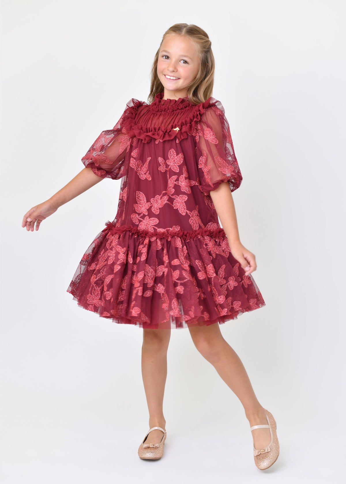 Myrtisa Embroidered Leaf Tulle Dress Port