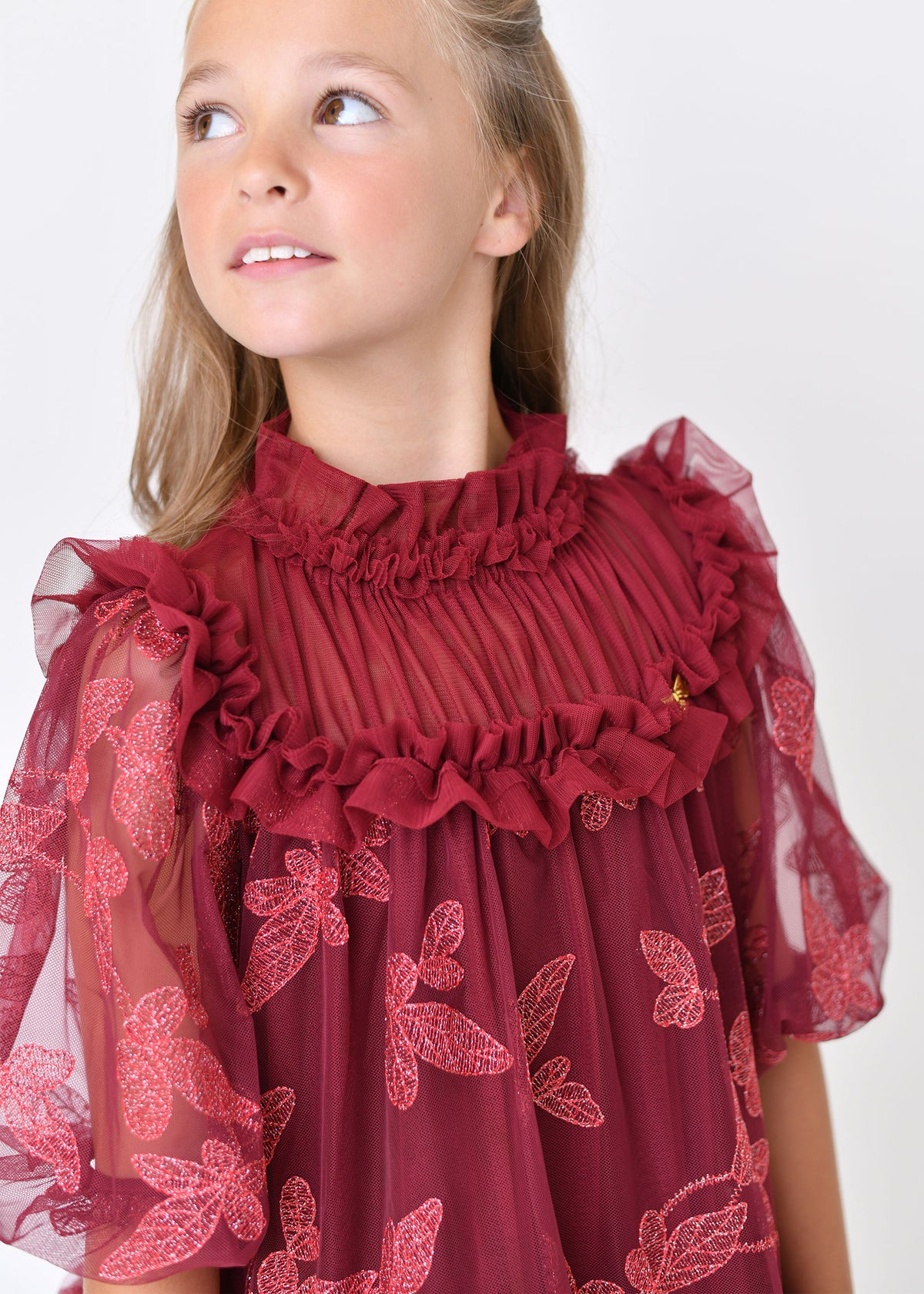 Myrtisa Embroidered Leaf Tulle Dress Port