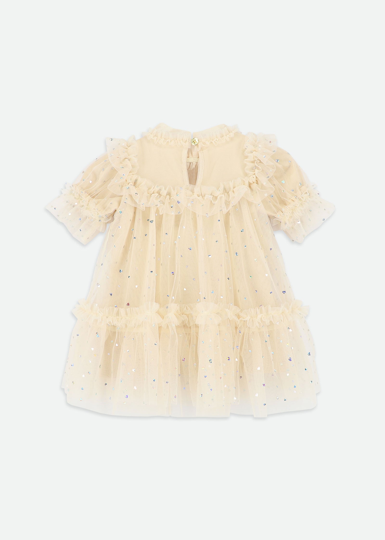 Myrtisa Holographic Heart Baby Dress Biscuit