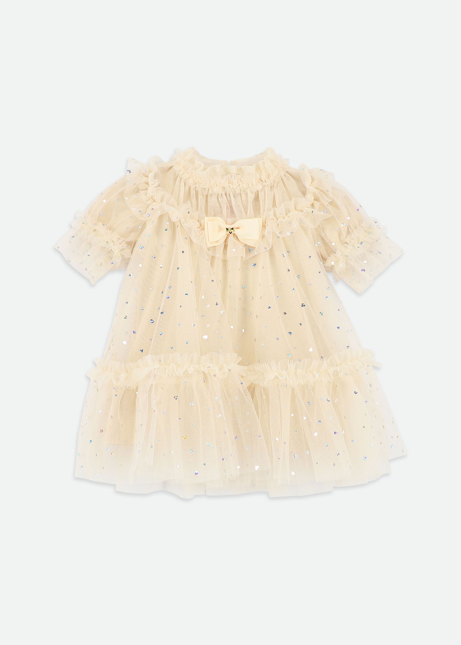 Myrtisa Holographic Heart Baby Dress Biscuit