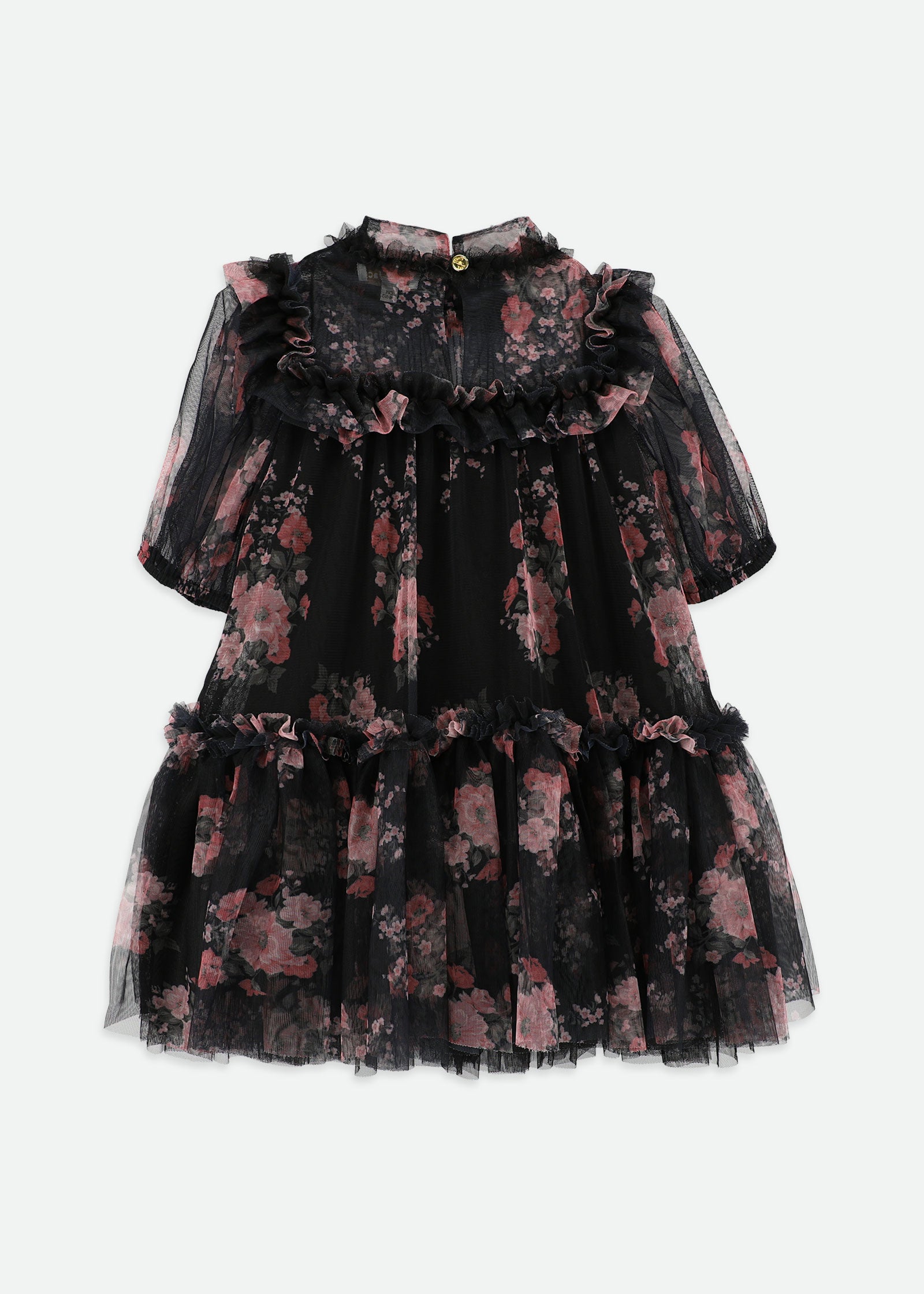 Myrtisa Sprig Flower Tulle Dress Black