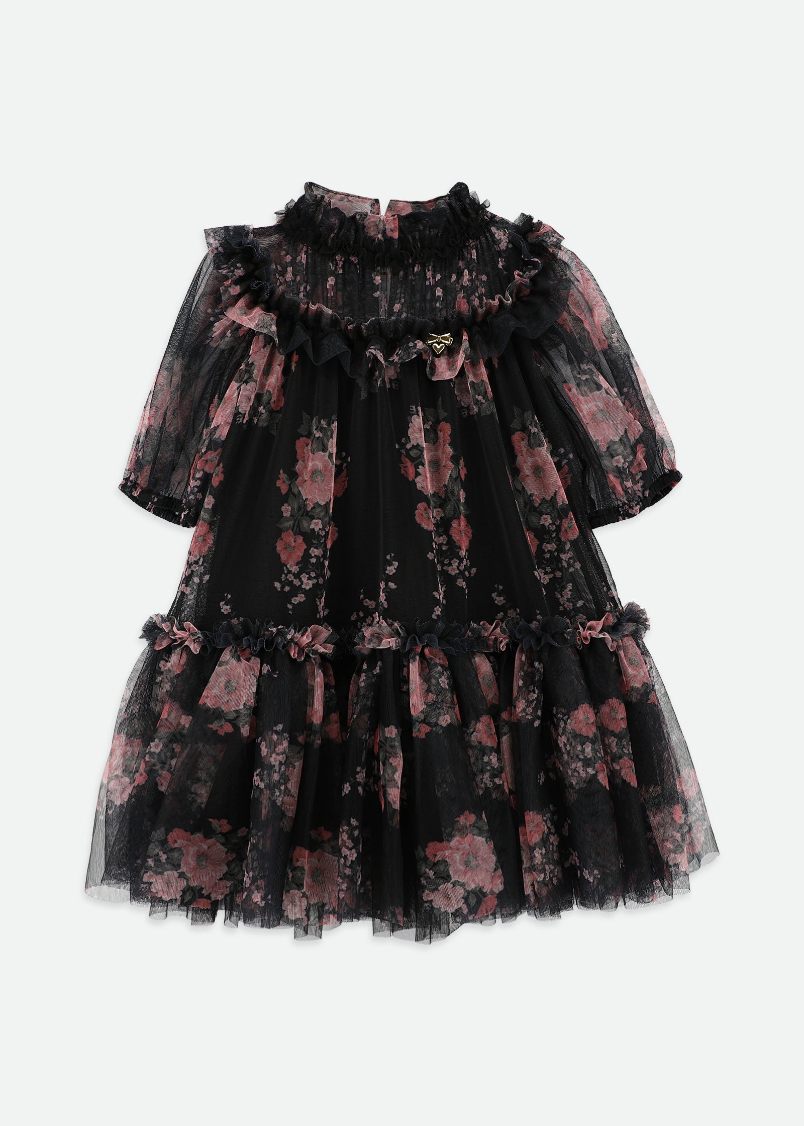 Myrtisa Sprig Flower Tulle Dress Black