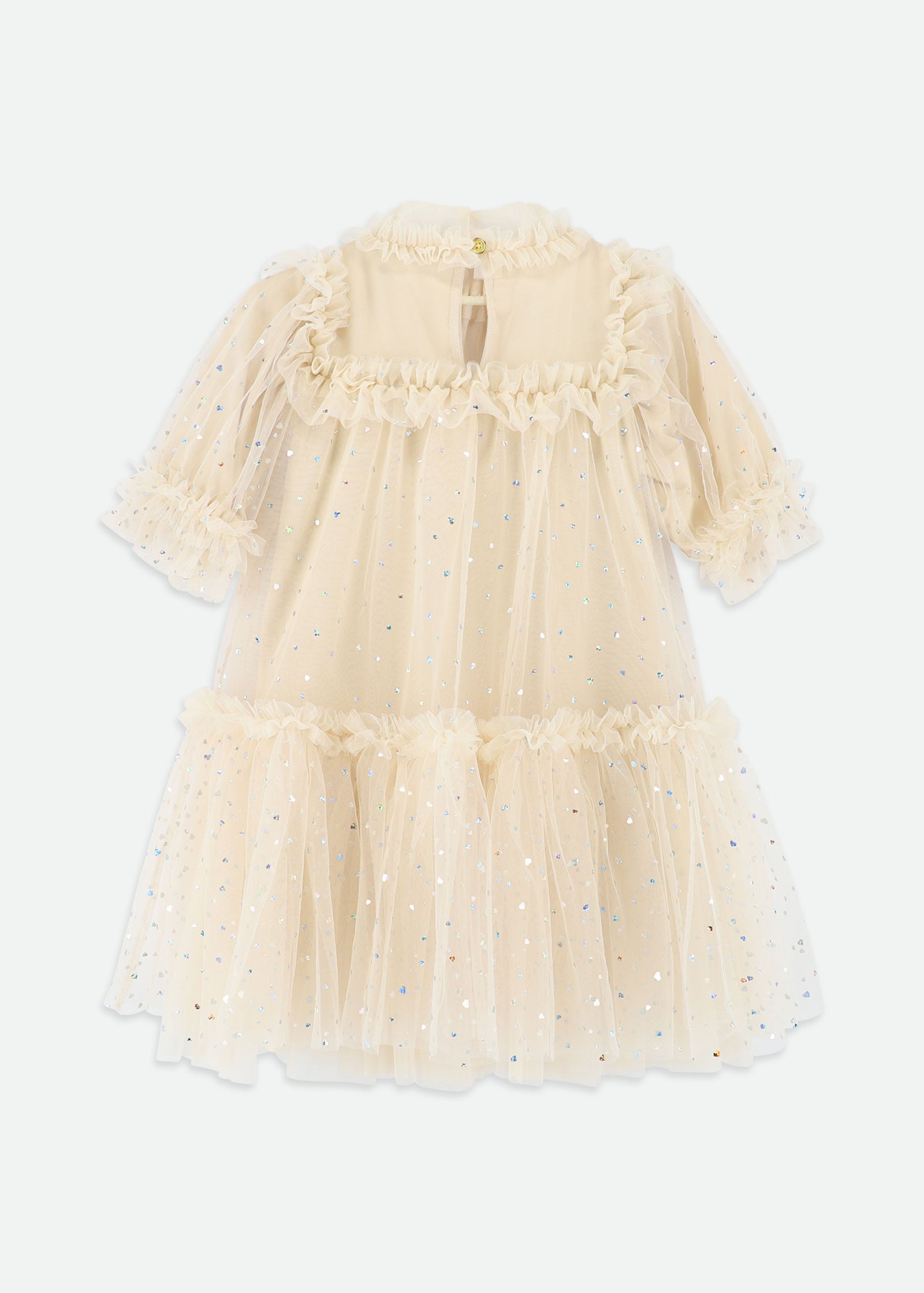 Myrtisa Holographic Heart Tulle Dress Biscuit